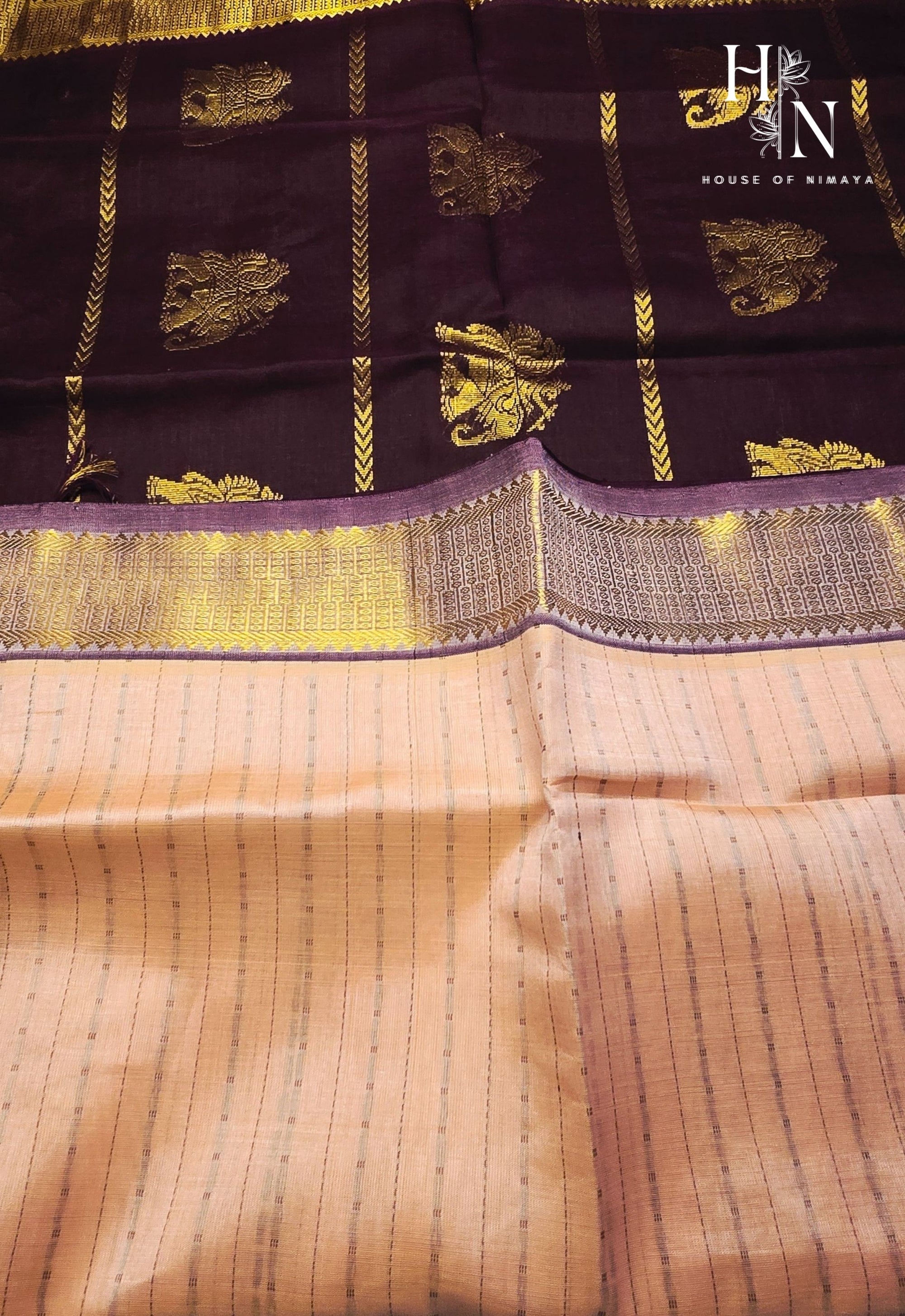 Peach & Brown South Silk Cotton Saree