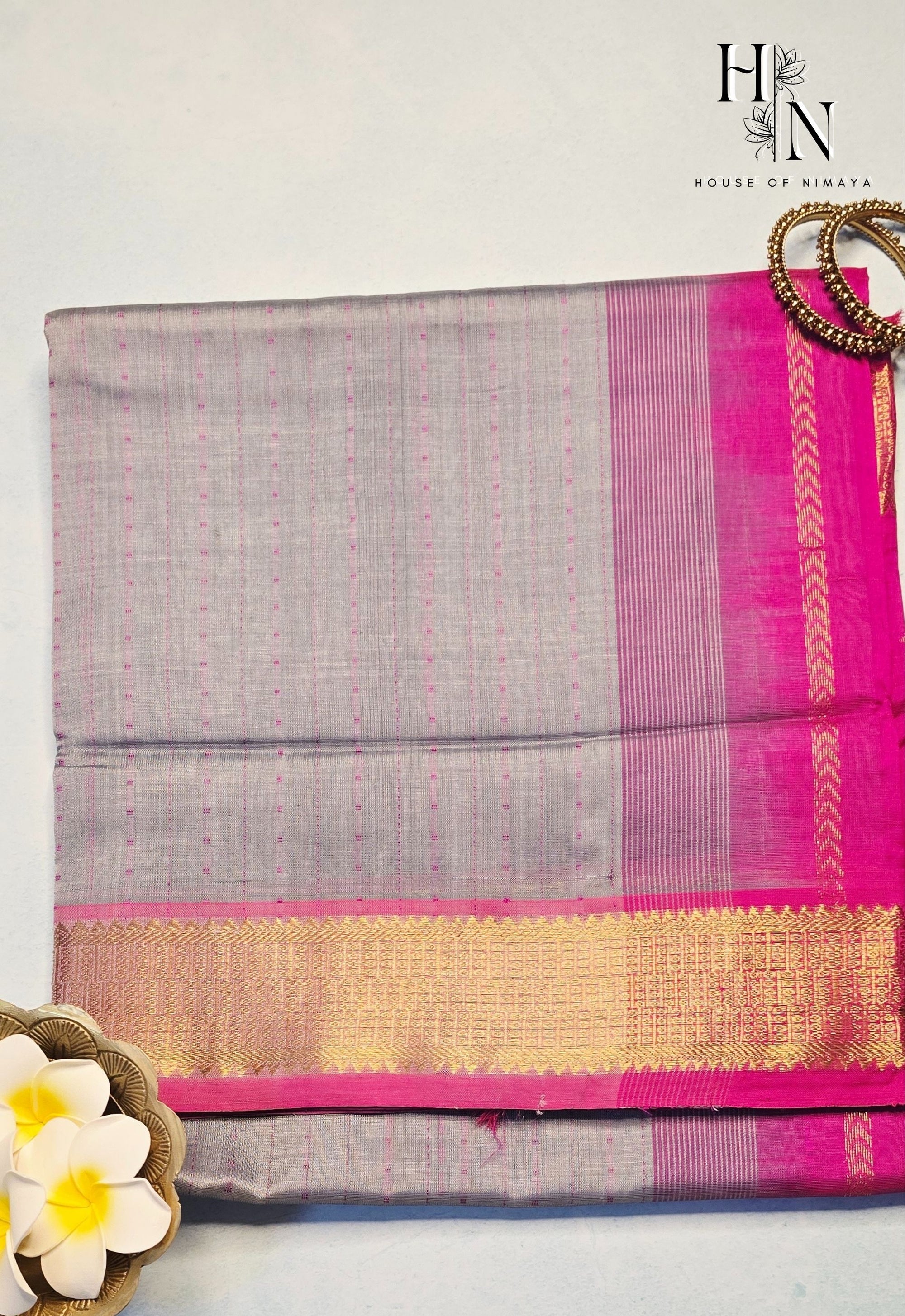 Grey and Pink Traditional South Silk Cotton Saree