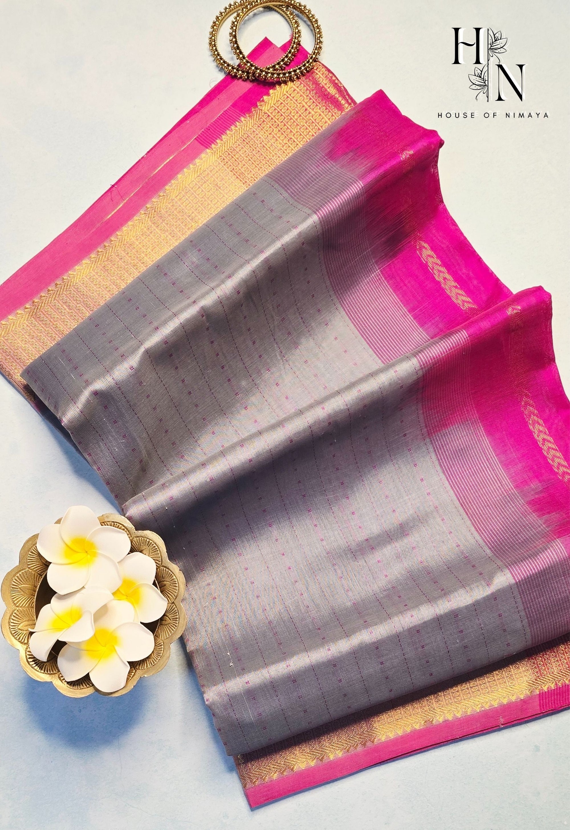 Grey and Pink Traditional South Silk Cotton Saree