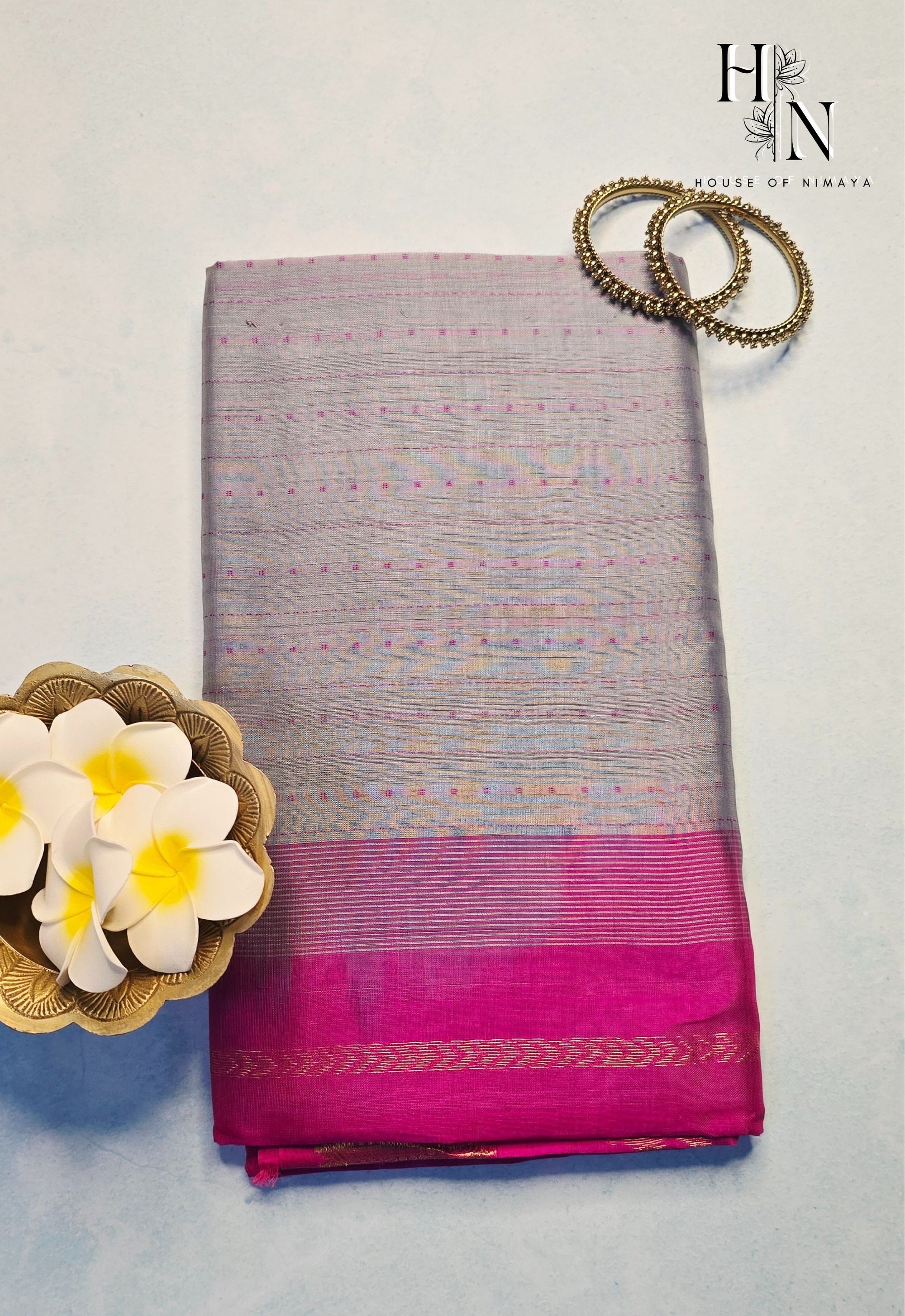 Grey and Pink Traditional South Silk Cotton Saree