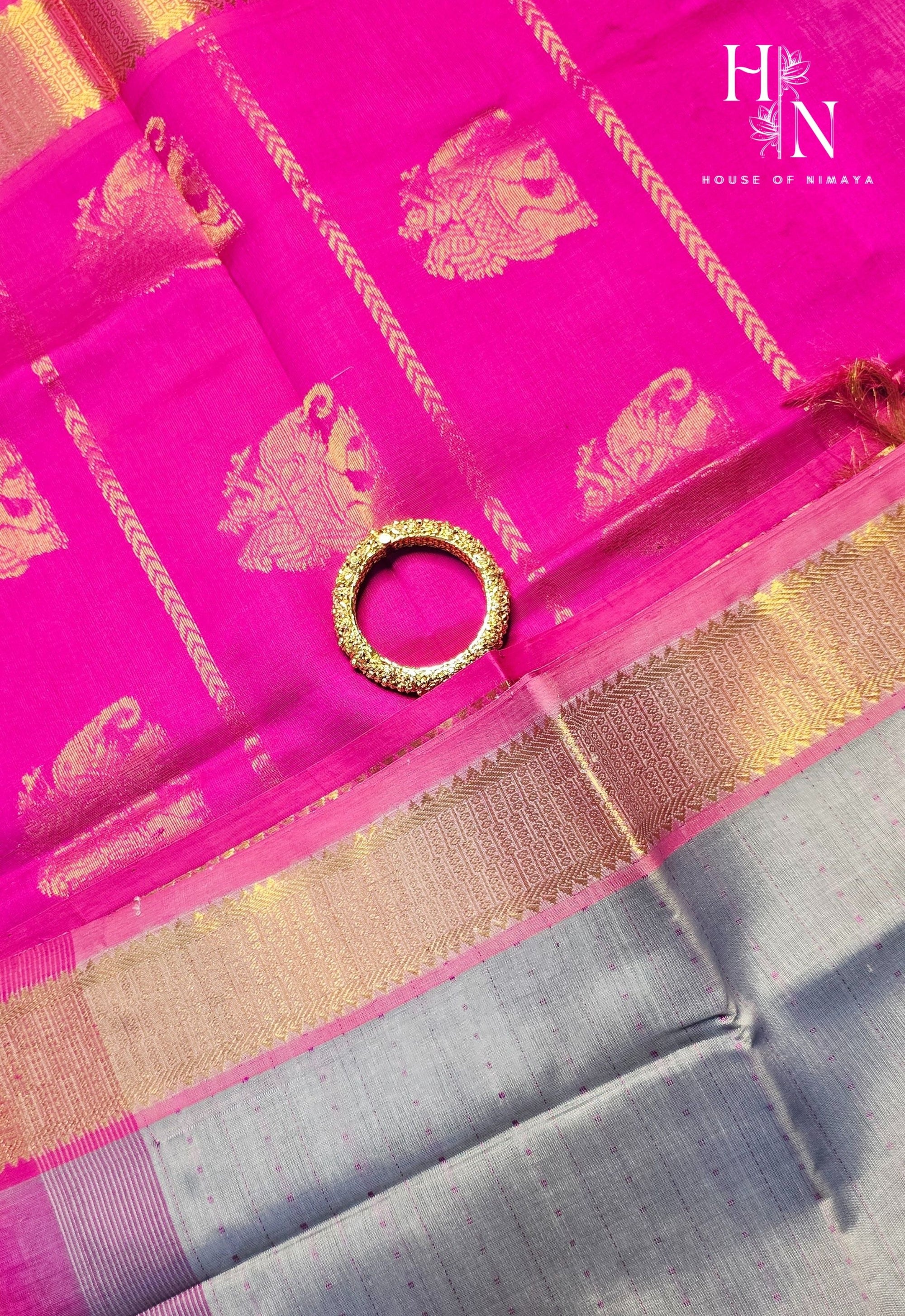 Grey and Pink Traditional South Silk Cotton Saree