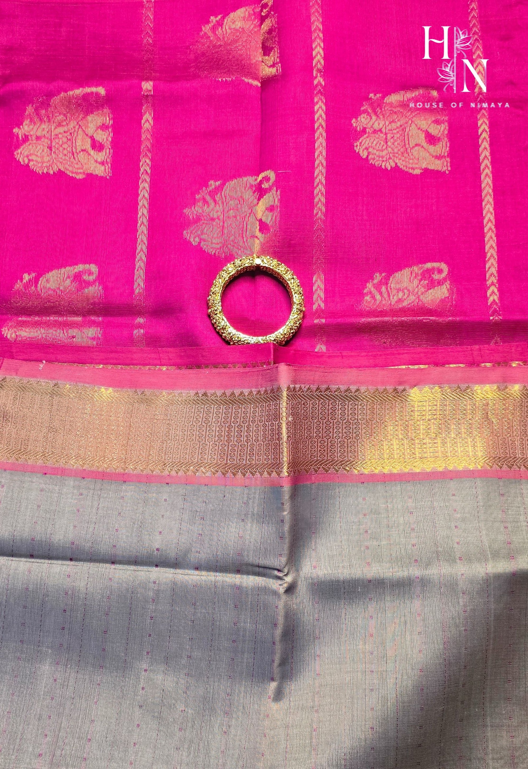 Grey and Pink Traditional South Silk Cotton Saree
