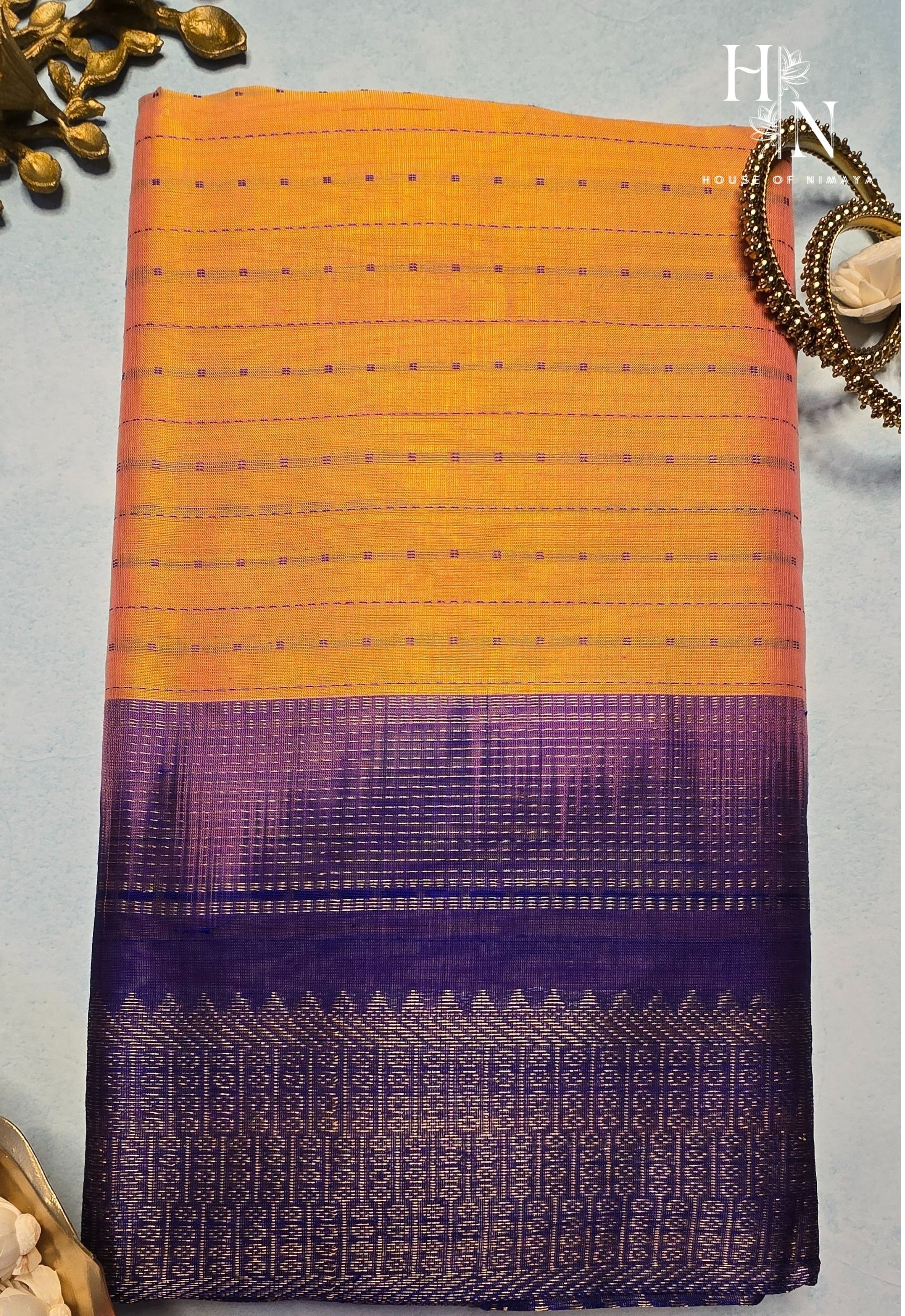 Dark Peach & Purple South Silk Cotton Saree