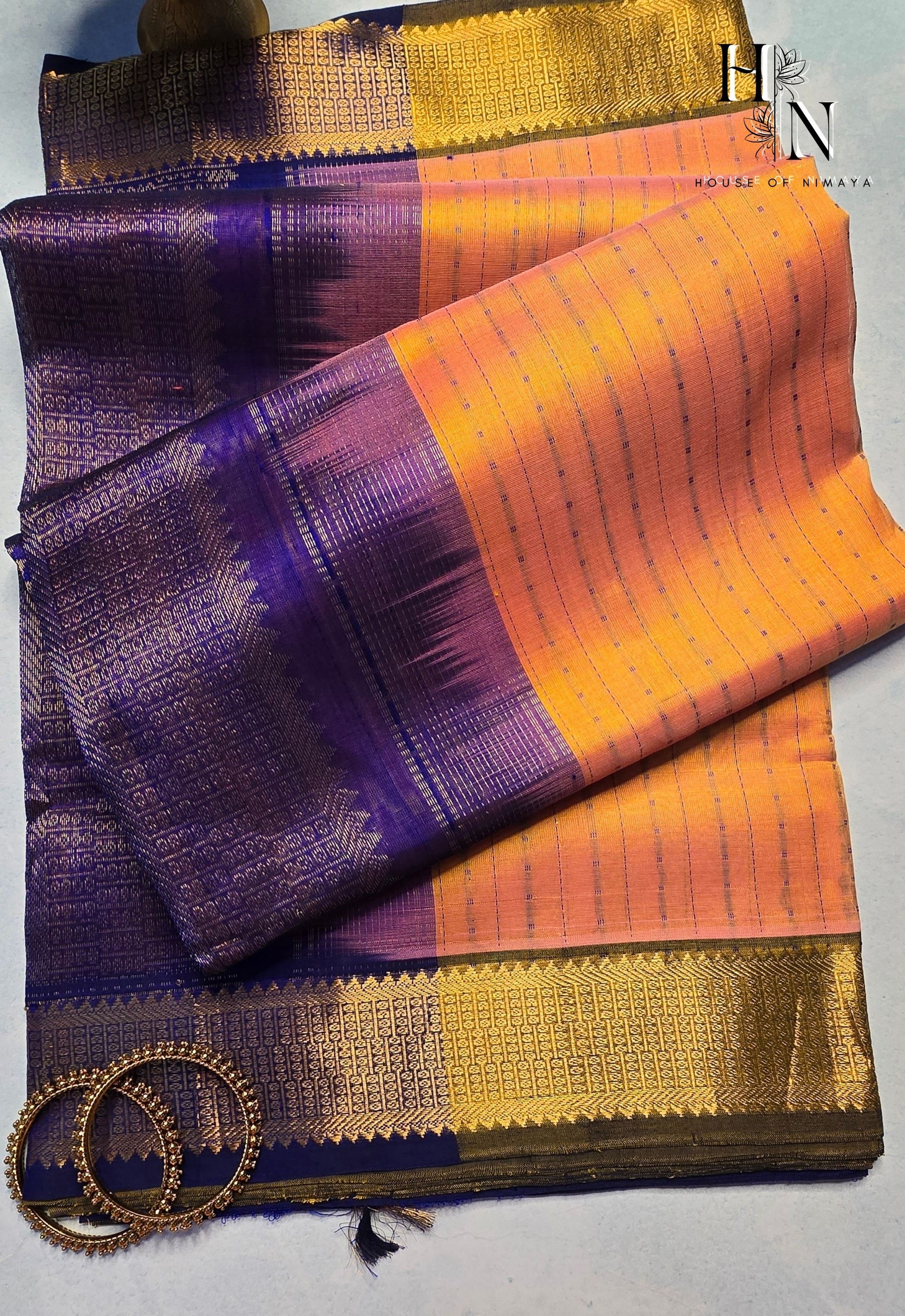 Dark Peach & Purple South Silk Cotton Saree