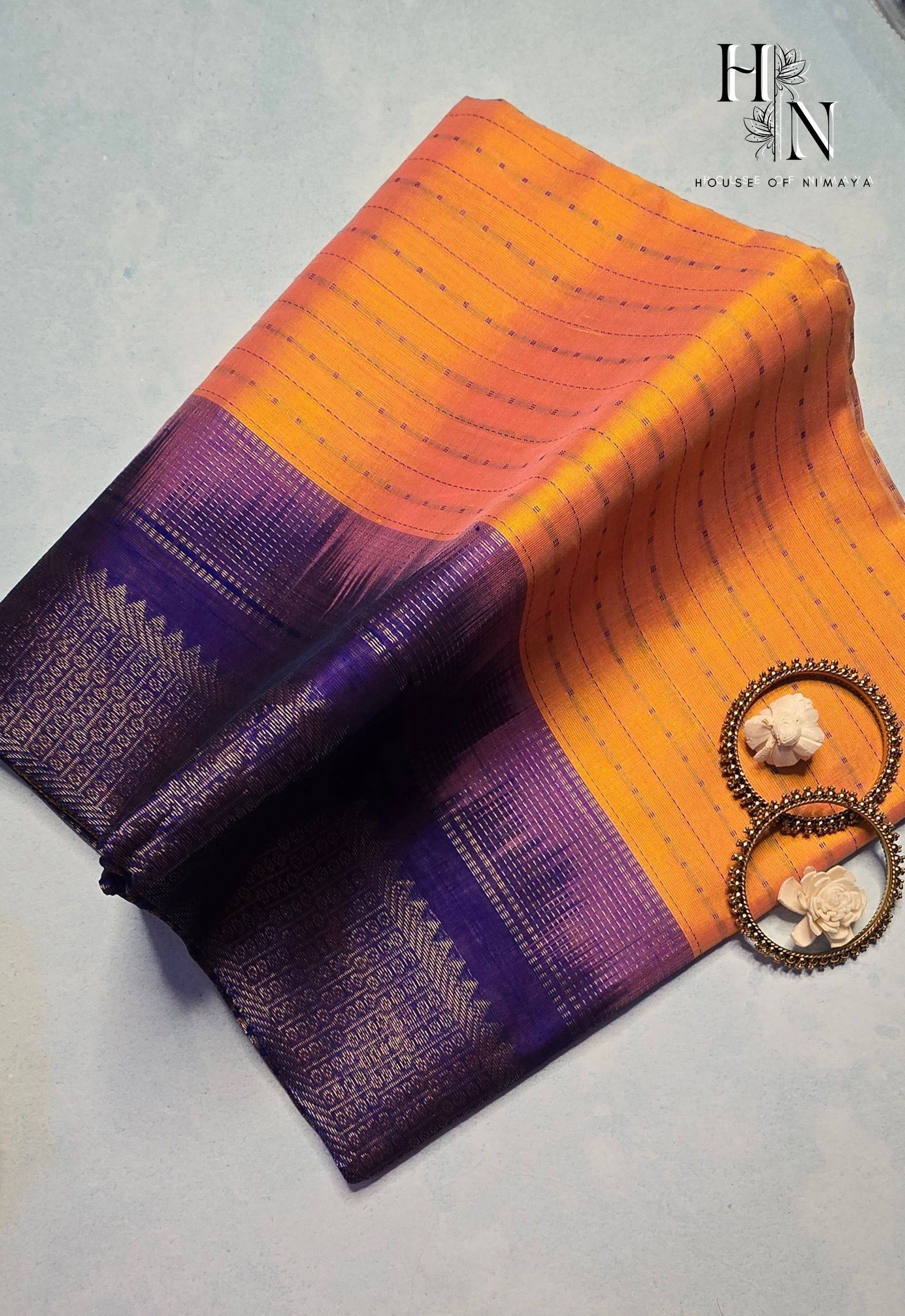 Dark Peach & Purple South Silk Cotton Saree