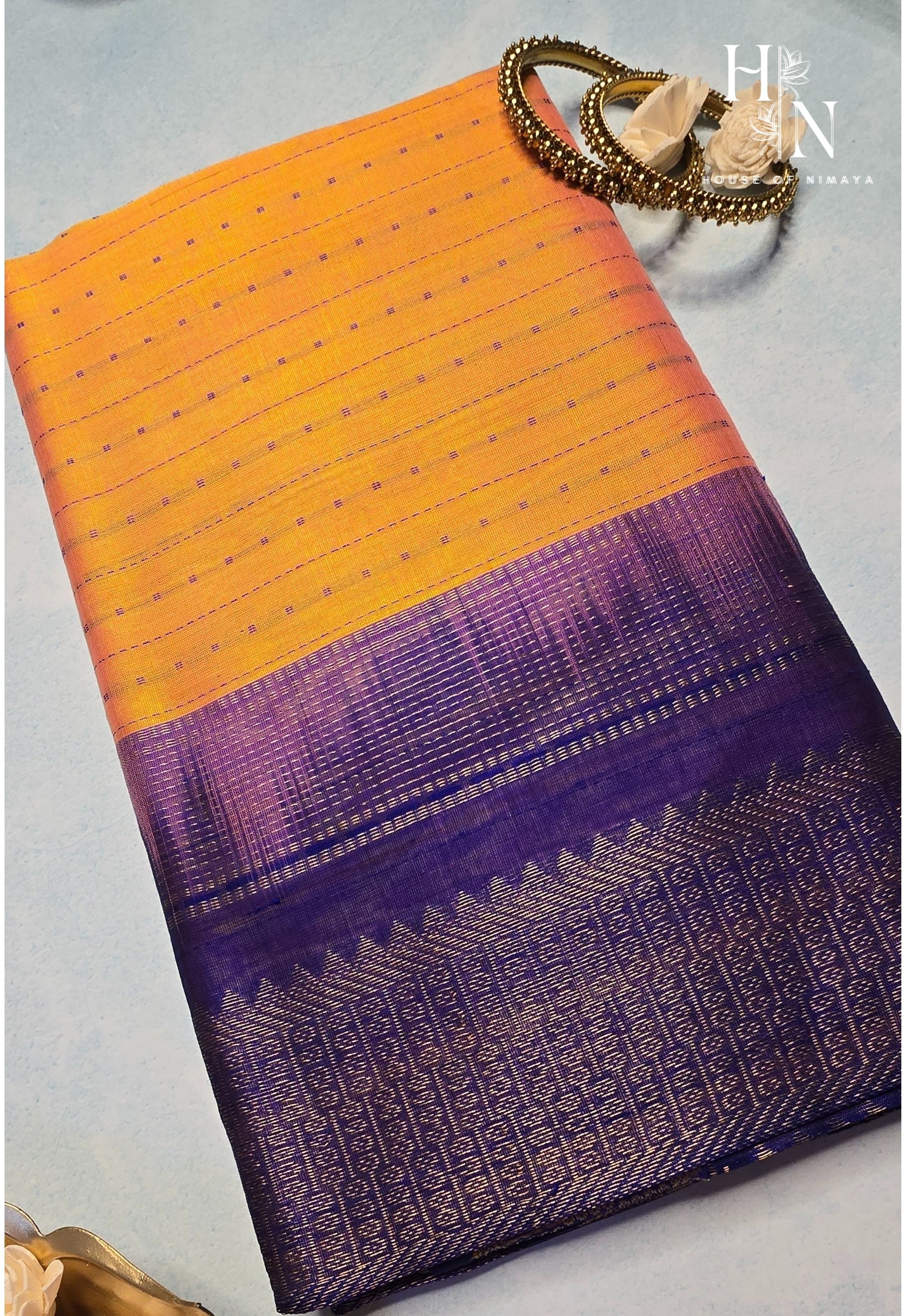 Dark Peach & Purple South Silk Cotton Saree