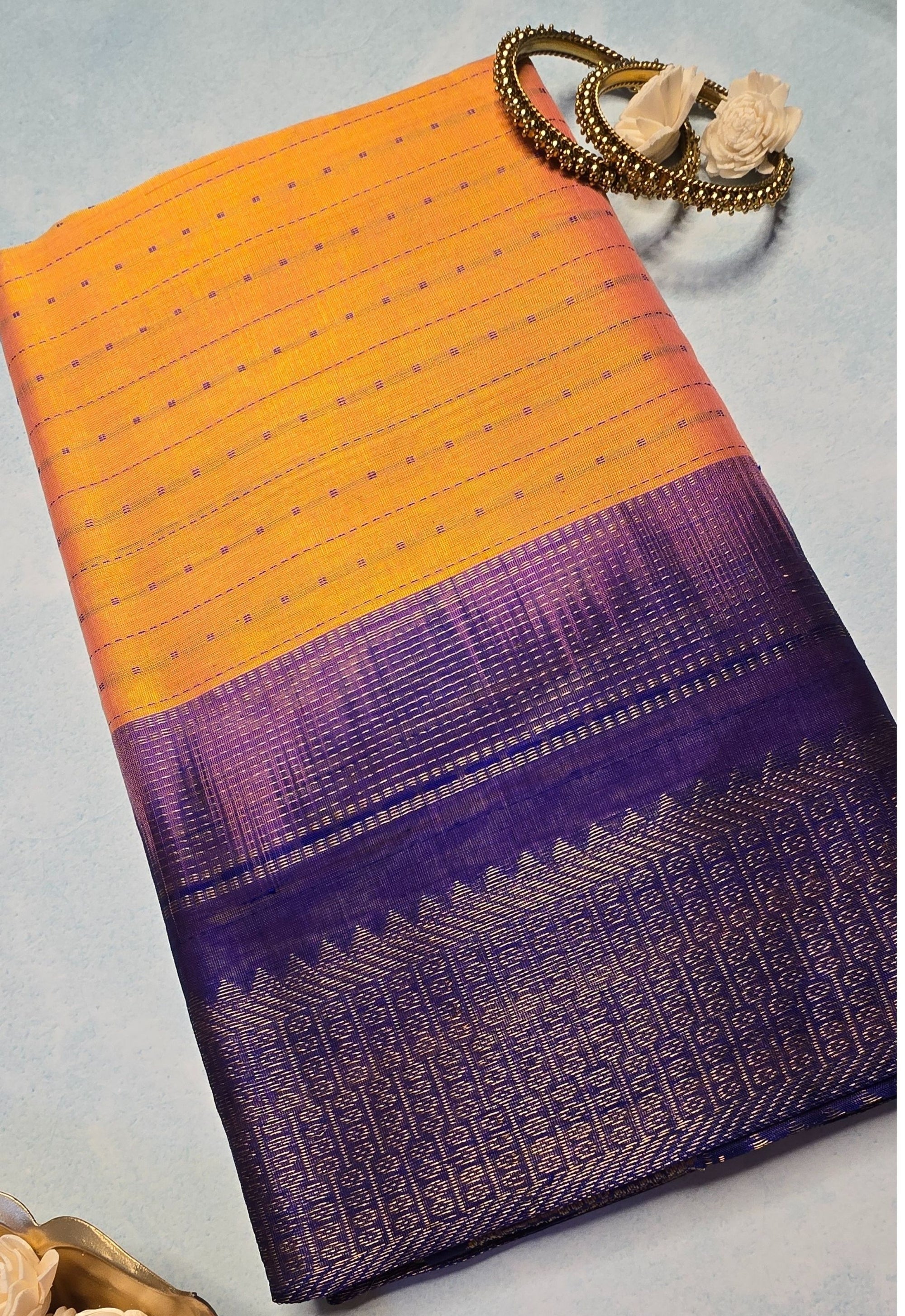 Dark Peach & Purple South Silk Cotton Saree
