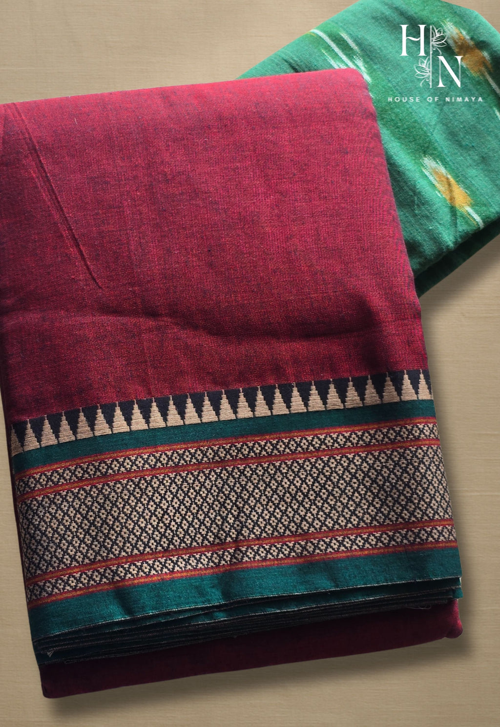 Maroon and Green Chettinad Cotton Saree
