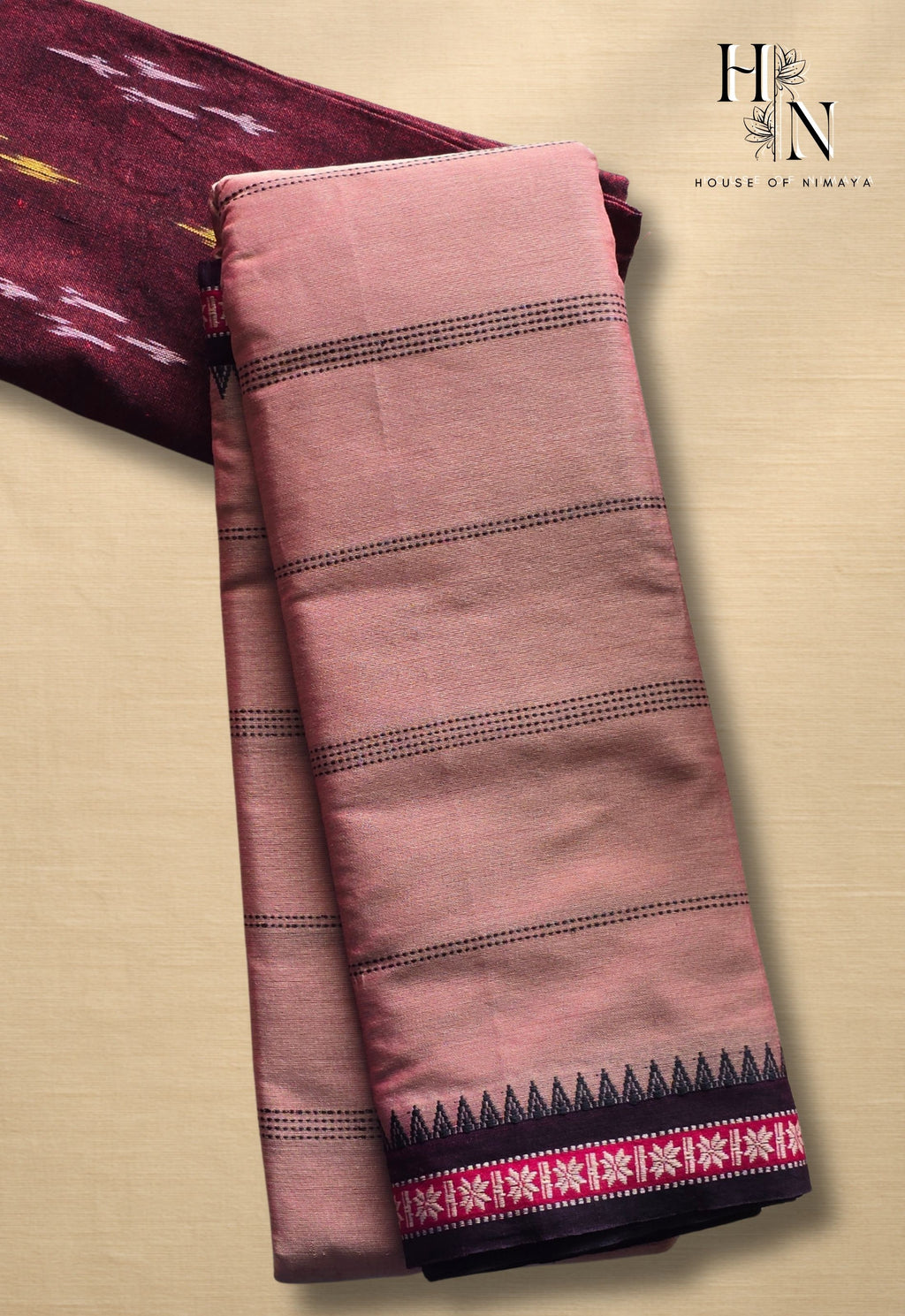 Narayanpet Light Pink with black and pink border with Ikkat Blouse