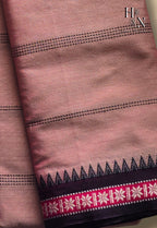 Narayanpet Light Pink with black and pink border with Ikkat Blouse