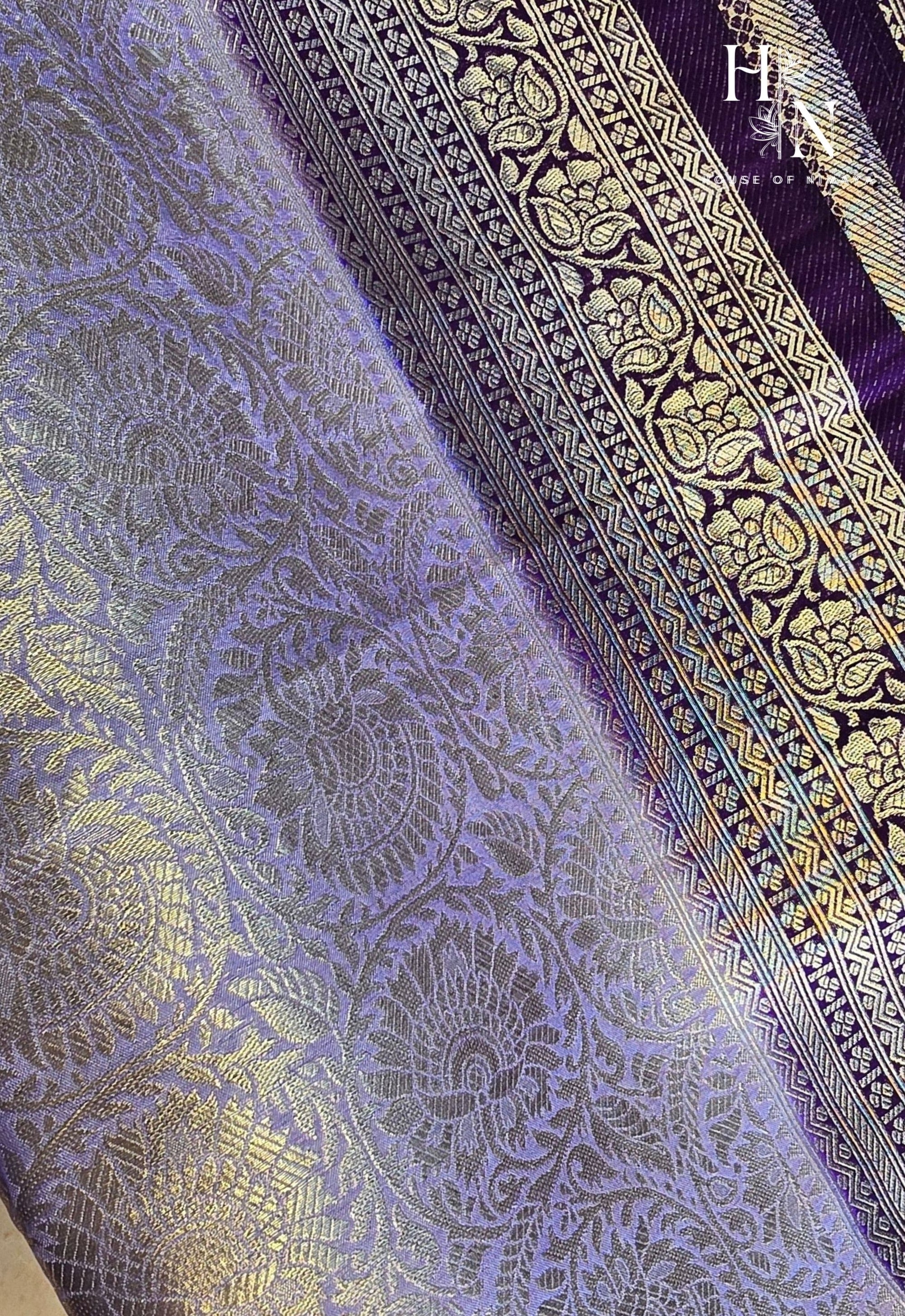 Lavender and Dark Purple Banarasi Katan Silk Brocade