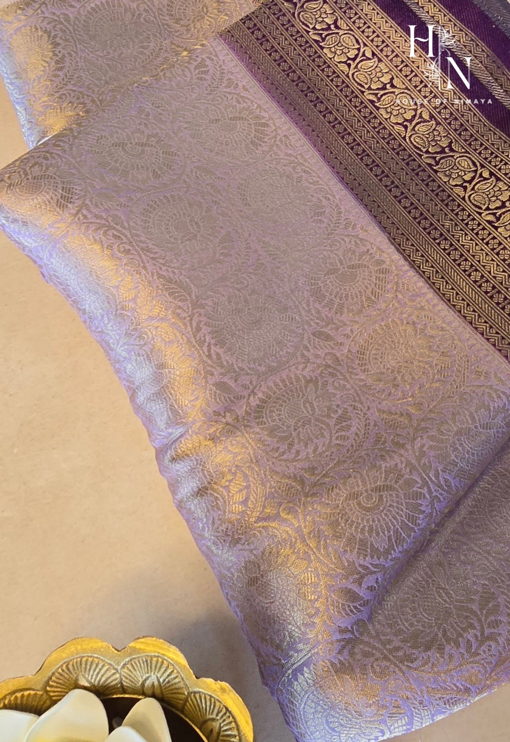 Lavender and Dark Purple Banarasi Katan Silk Brocade