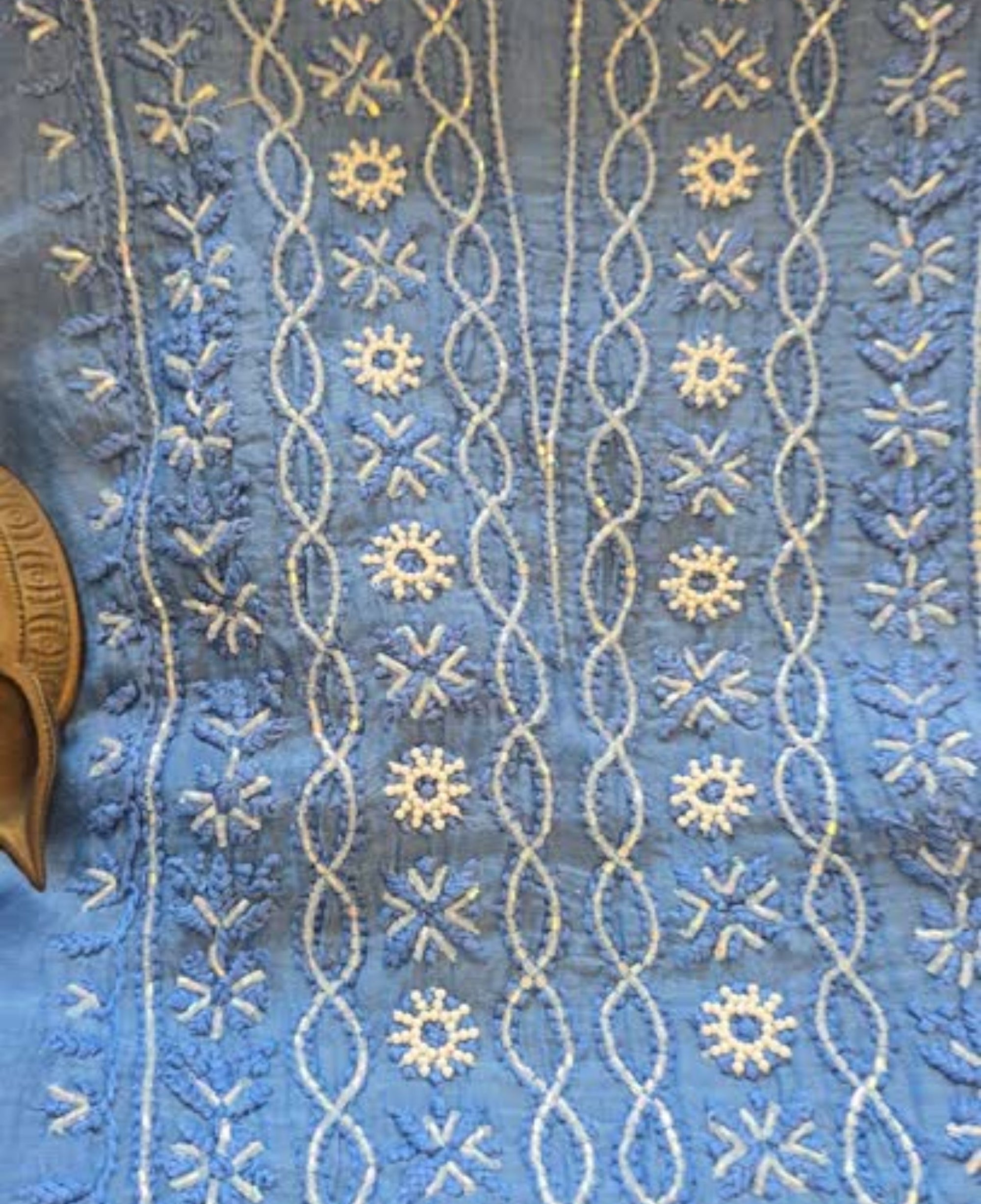 Women's Lakhnavi Handcrafted Mul Chanderi Chikankari Full Suit Material