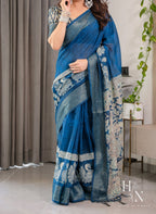 Blue Kalamkari Linen Cotton Saree