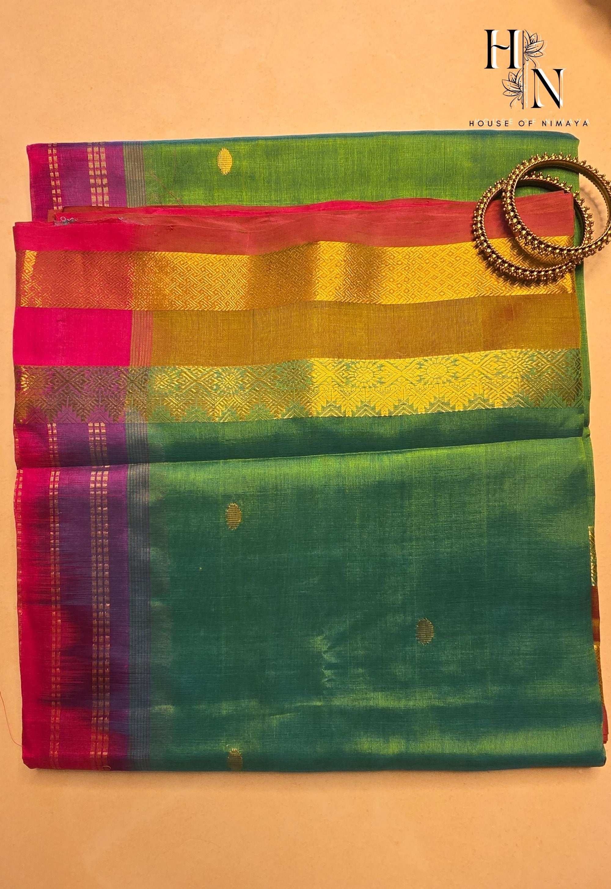 Radiant Green and Pink Silk Cotton Saree