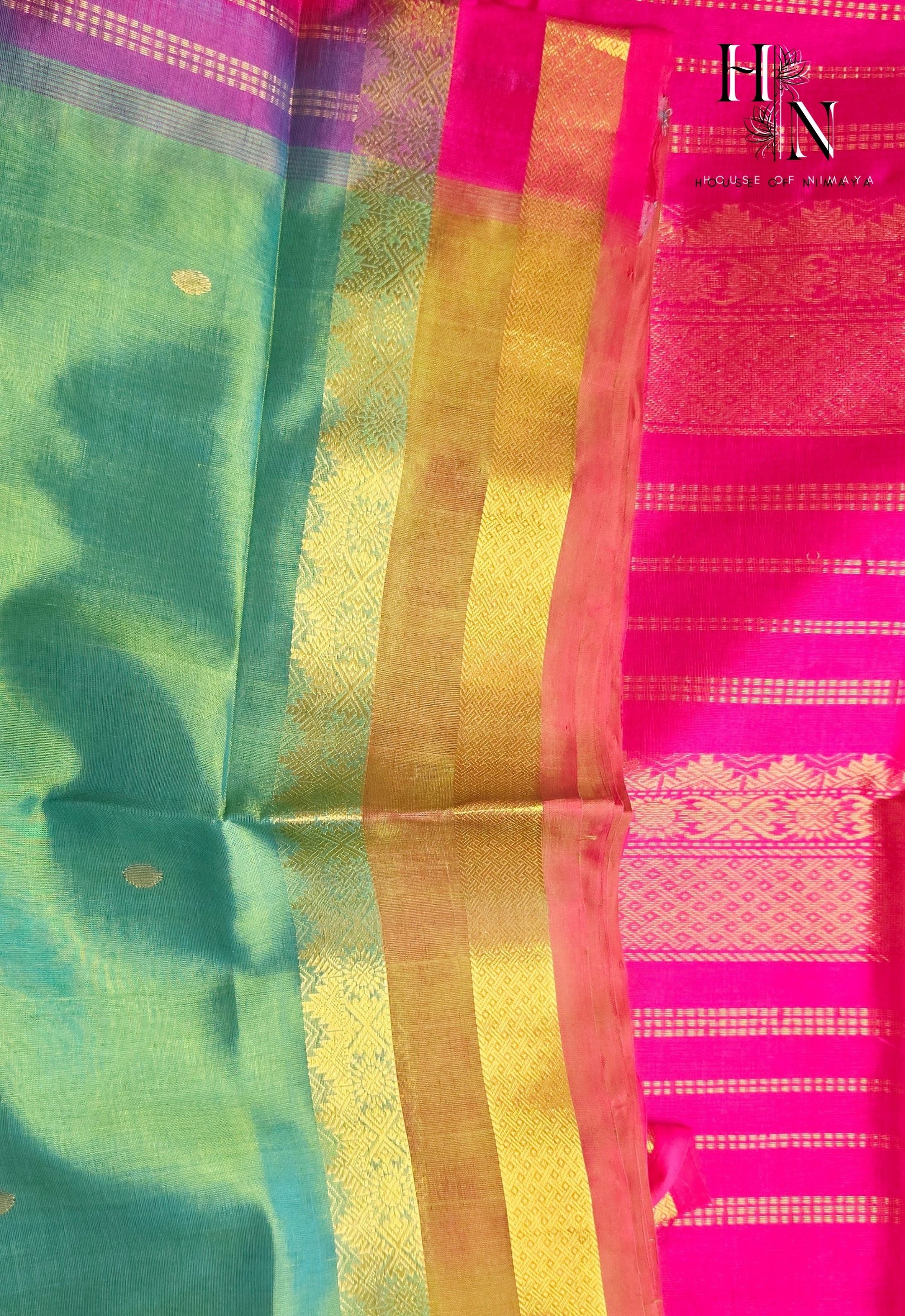 Radiant Green and Pink Silk Cotton Saree