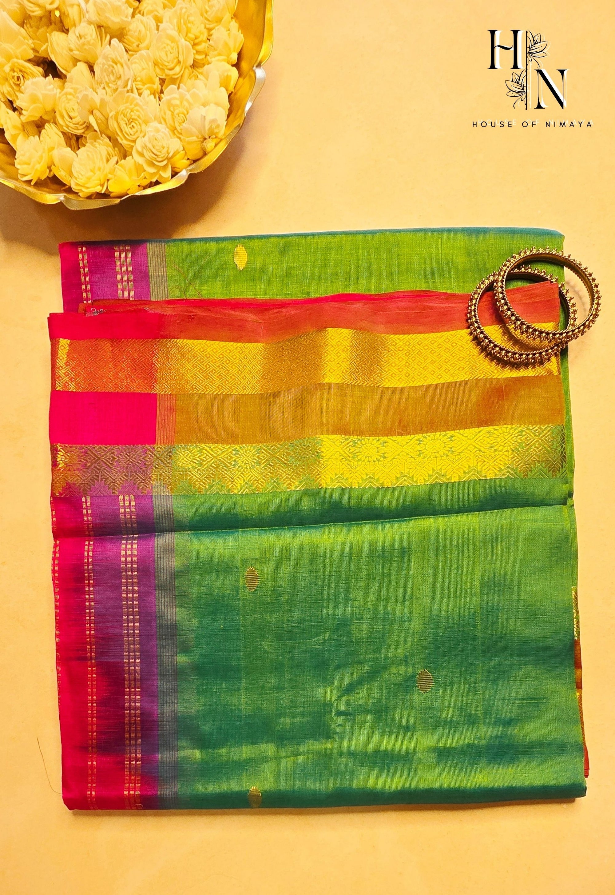 Radiant Green and Pink Silk Cotton Saree
