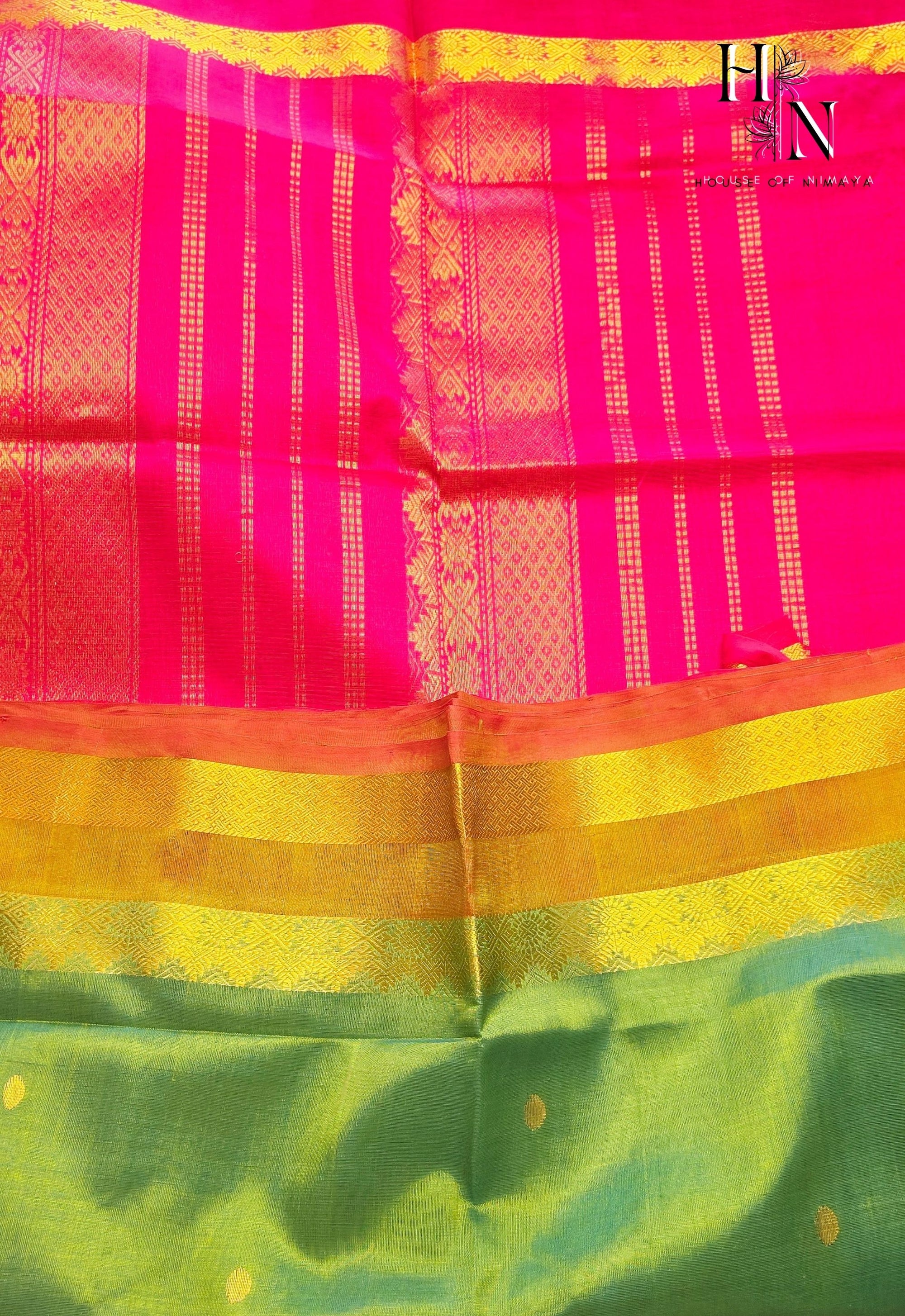 Radiant Green and Pink Silk Cotton Saree