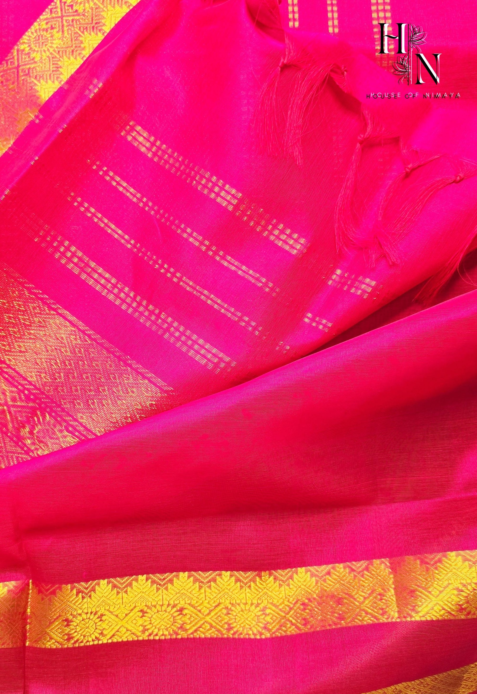 Radiant Green and Pink Silk Cotton Saree