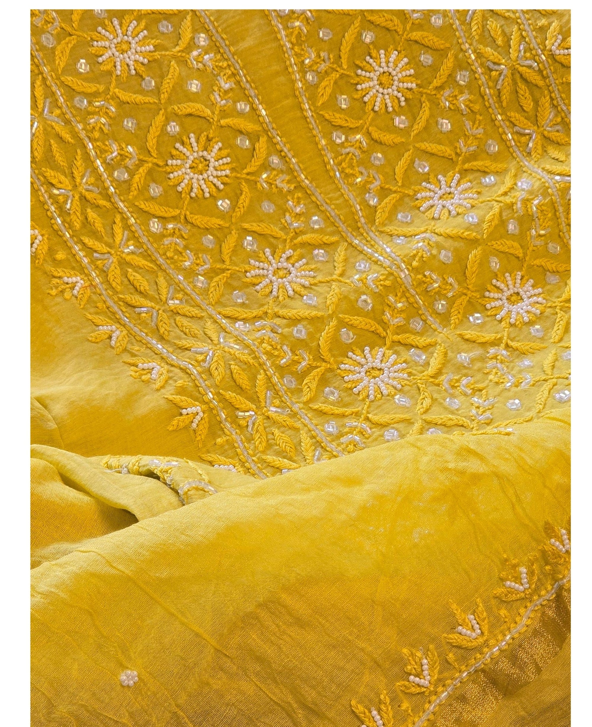 Women's Lakhnavi Handcrafted Mul Chanderi Chikankari Full Suit Material