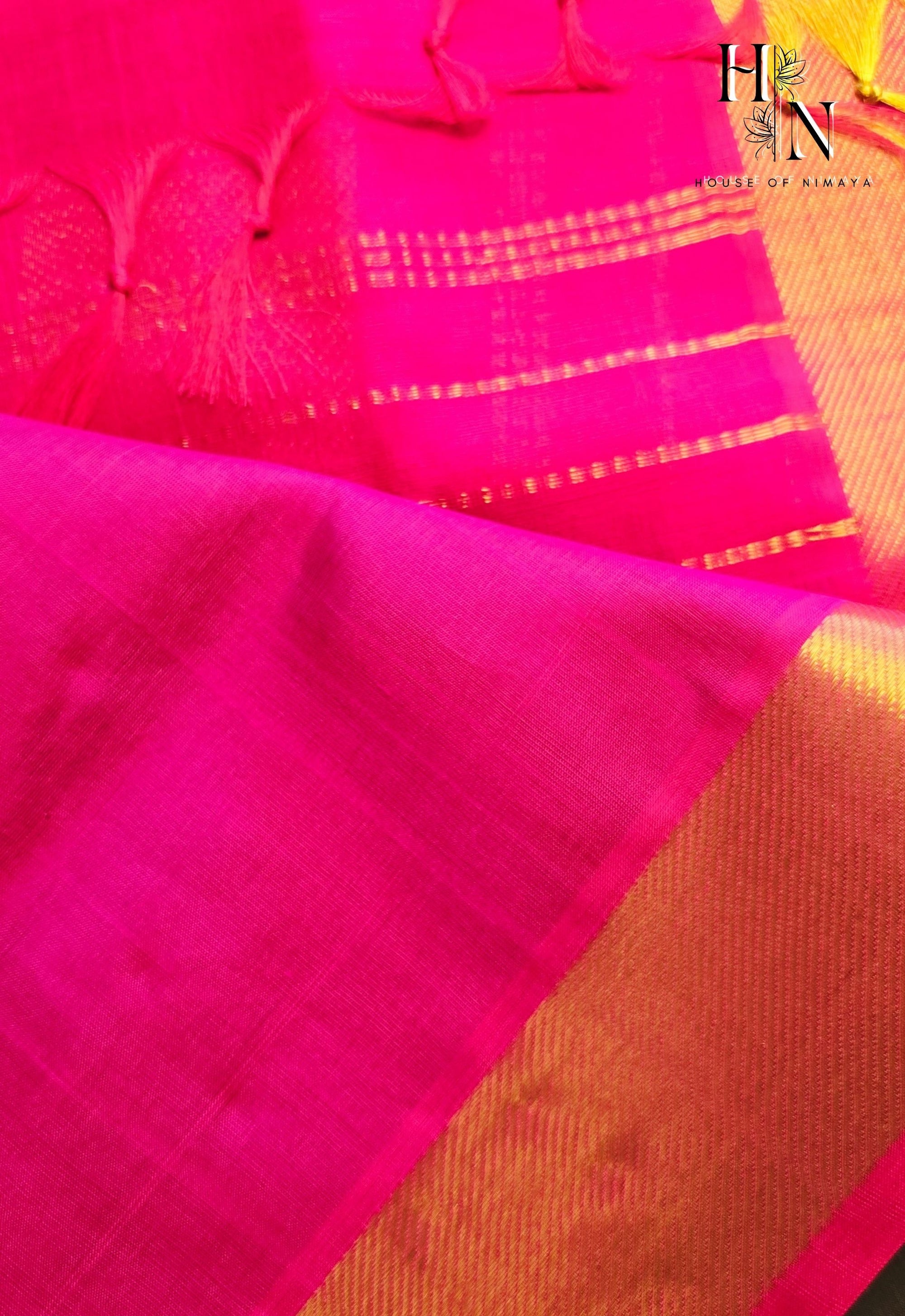 Dark Grey South Cotton Silk Saree with Pink Pallu