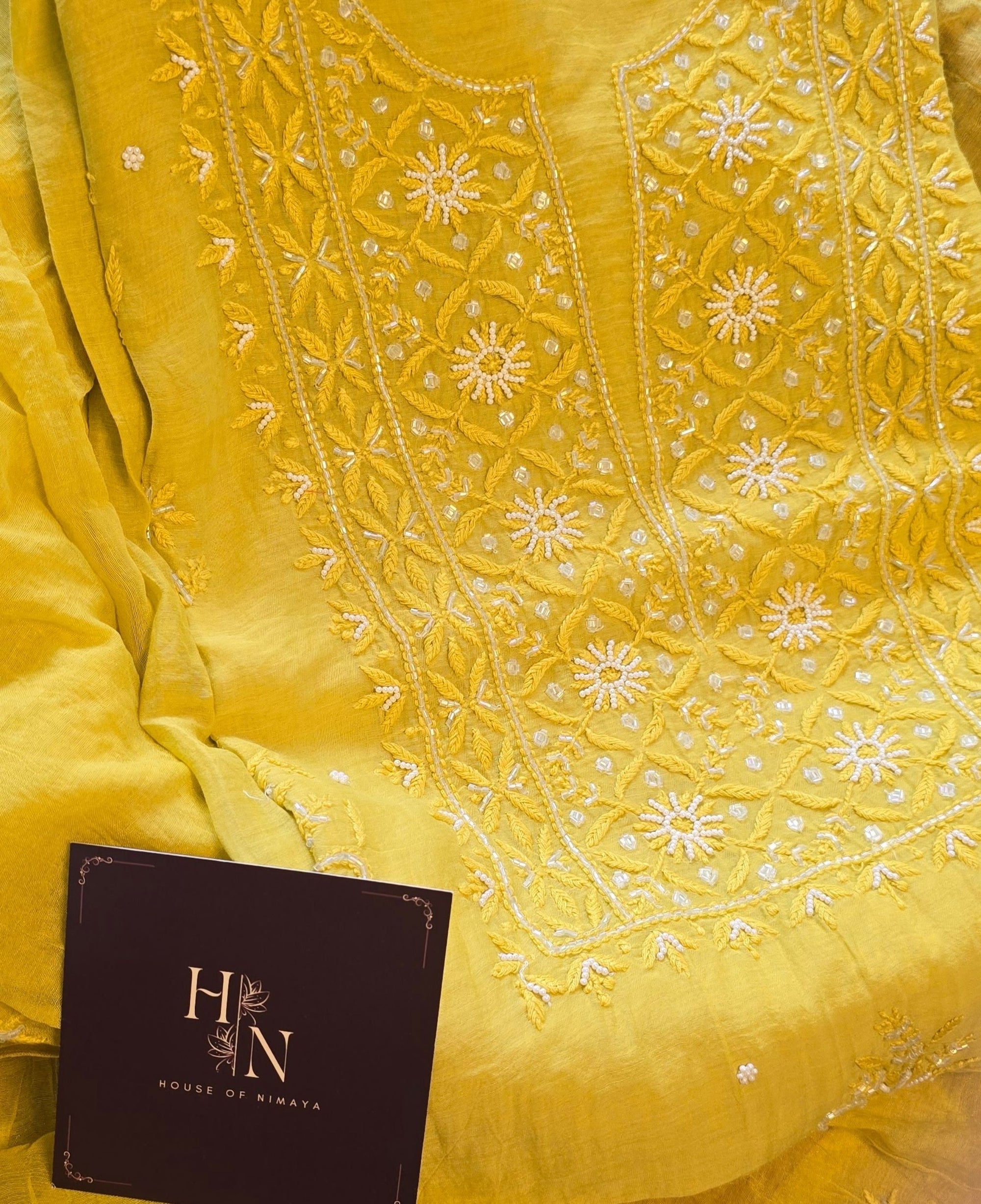 Women's Lakhnavi Handcrafted Mul Chanderi Chikankari Full Suit Material