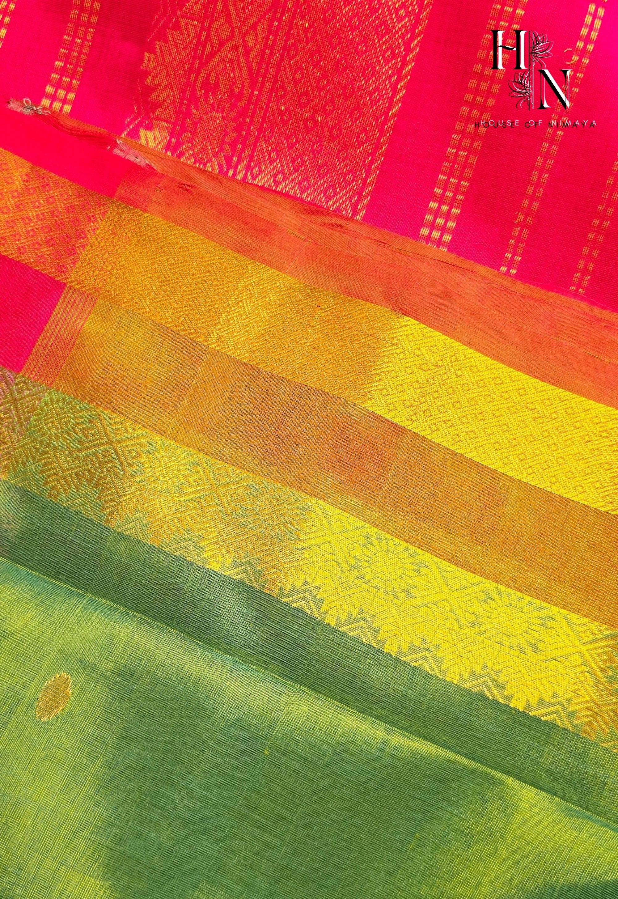 Radiant Green and Pink Silk Cotton Saree