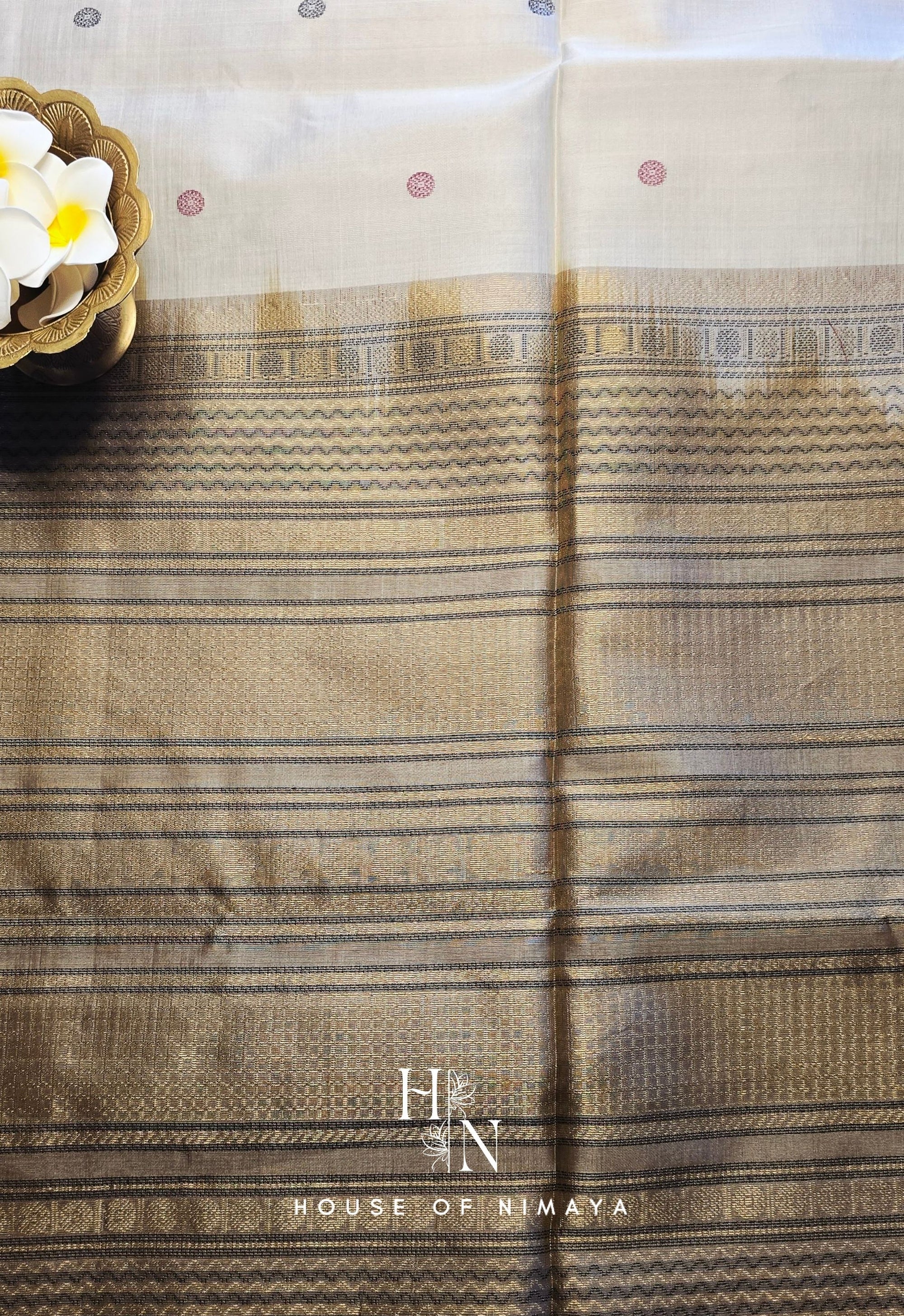 White and Gold Pure Handloom South Silk Cotton Saree