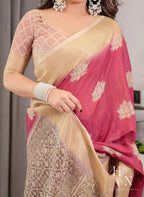Maroon Kalamkari Linen Cotton Saree