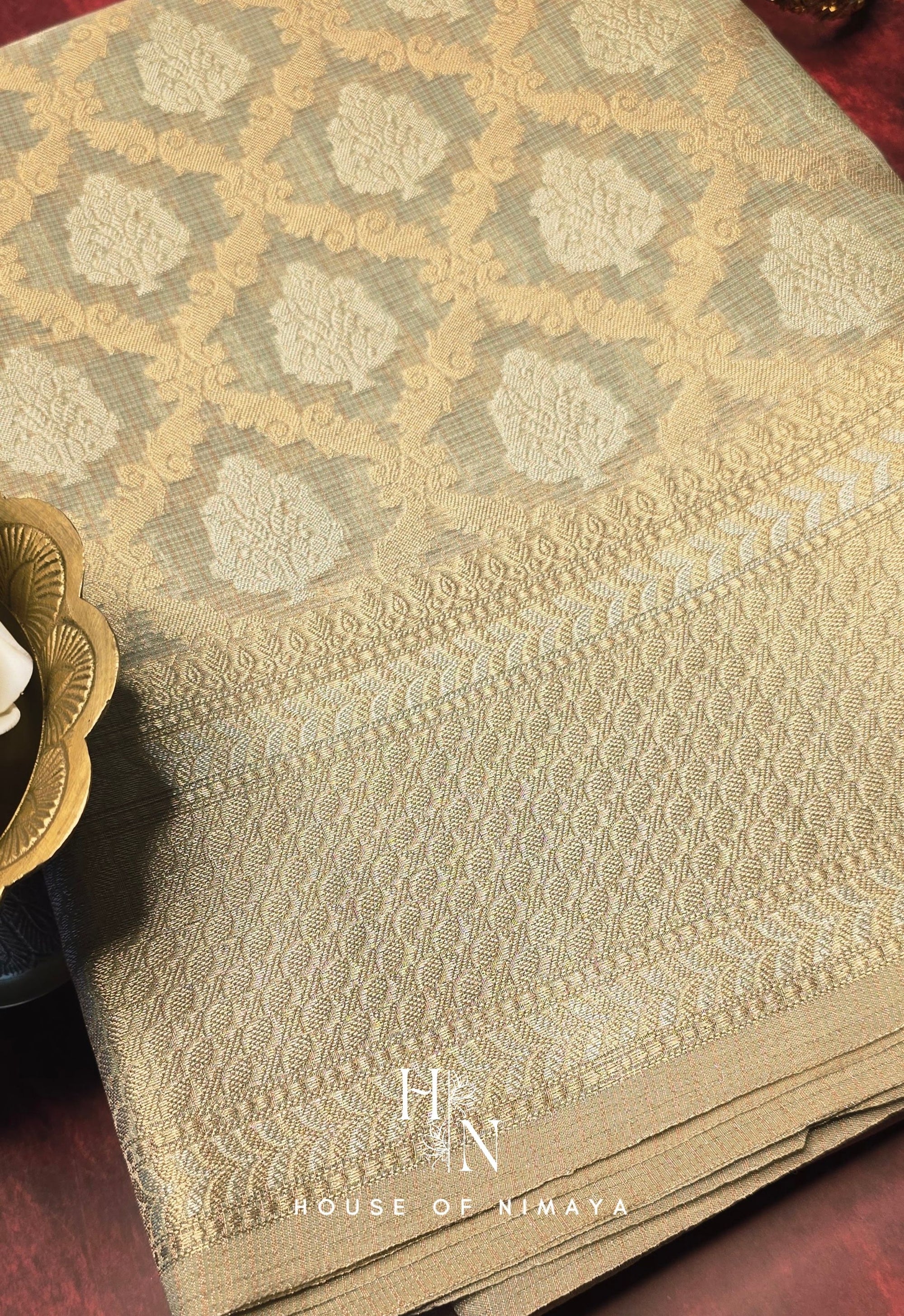 White and Gold Kota Banarasi Saree