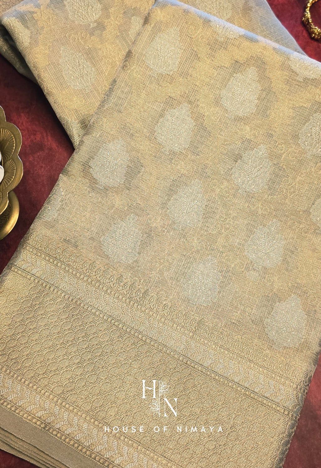 White and Gold Kota Banarasi Saree