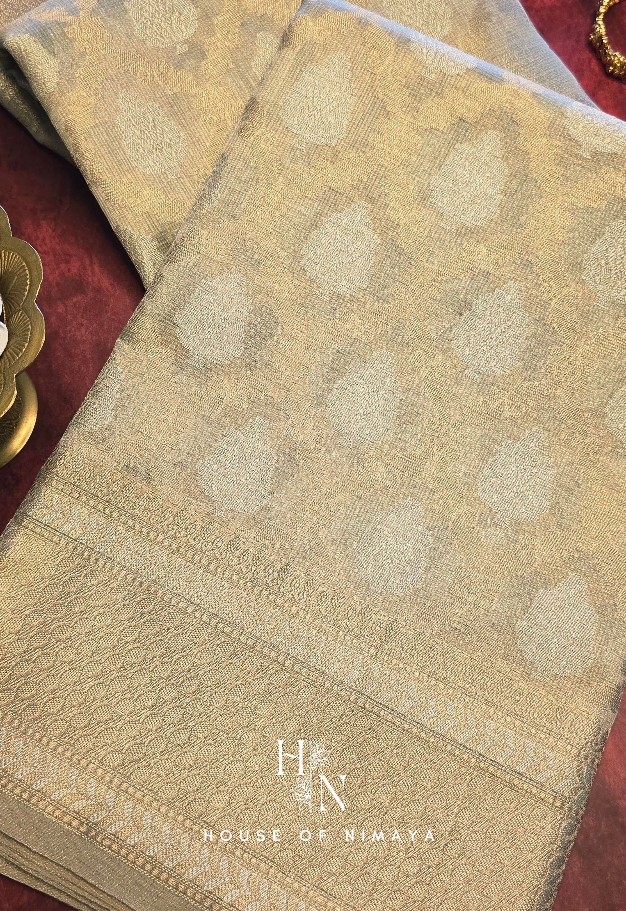 White and Gold Kota Banarasi Saree