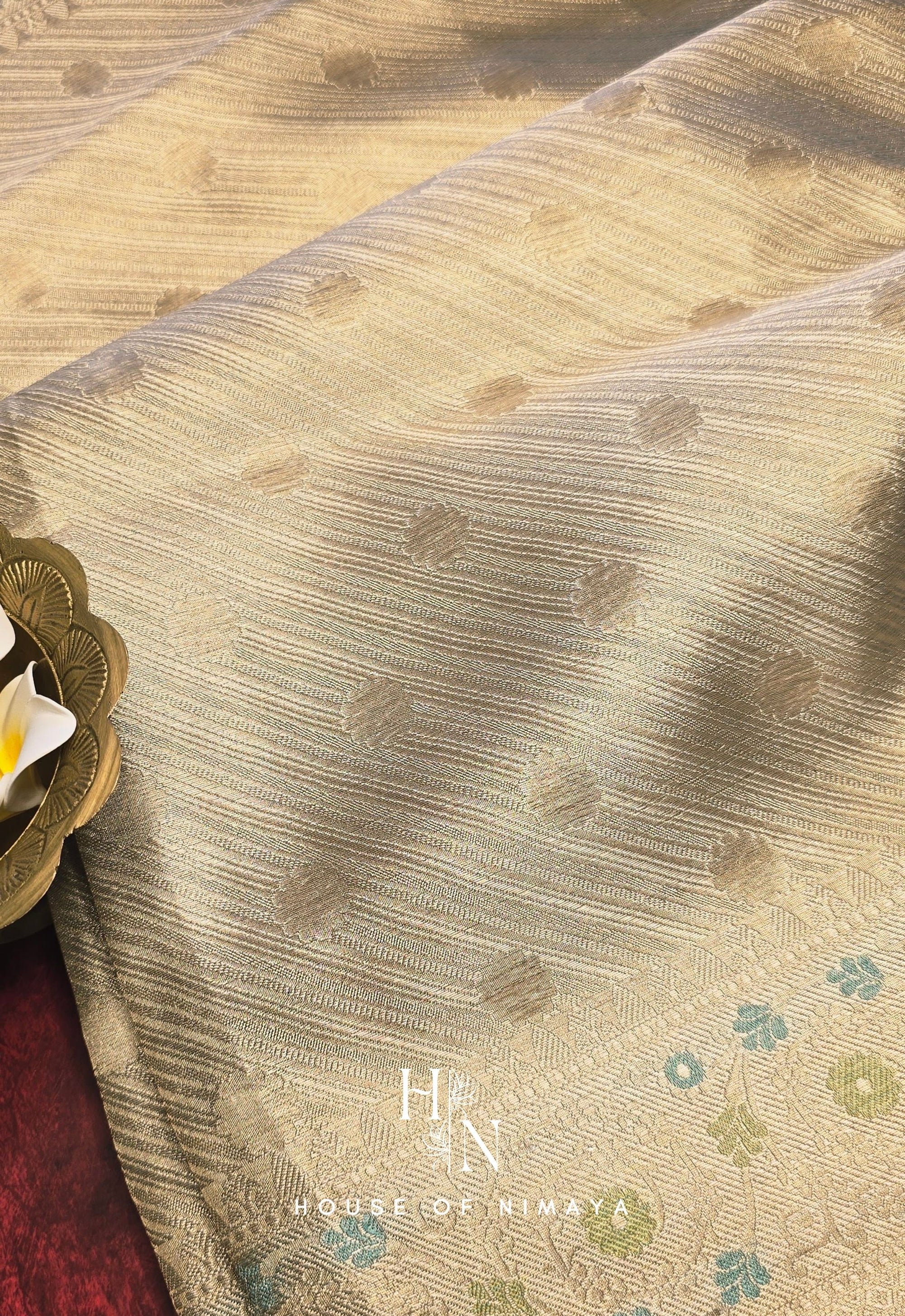 Cream Katan Silk Saree with Soft Floral Detailing