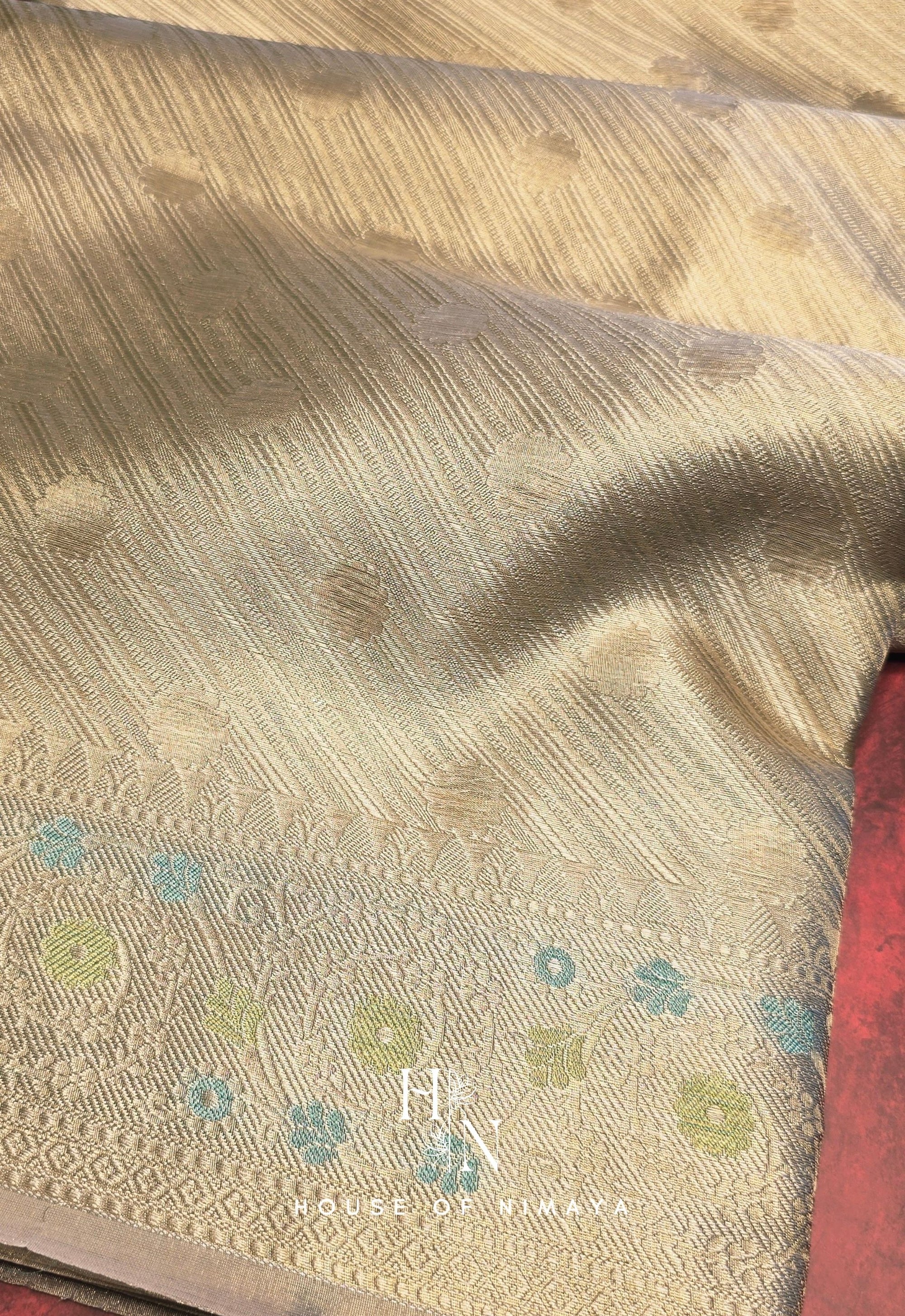 Cream Katan Silk Saree with Soft Floral Detailing