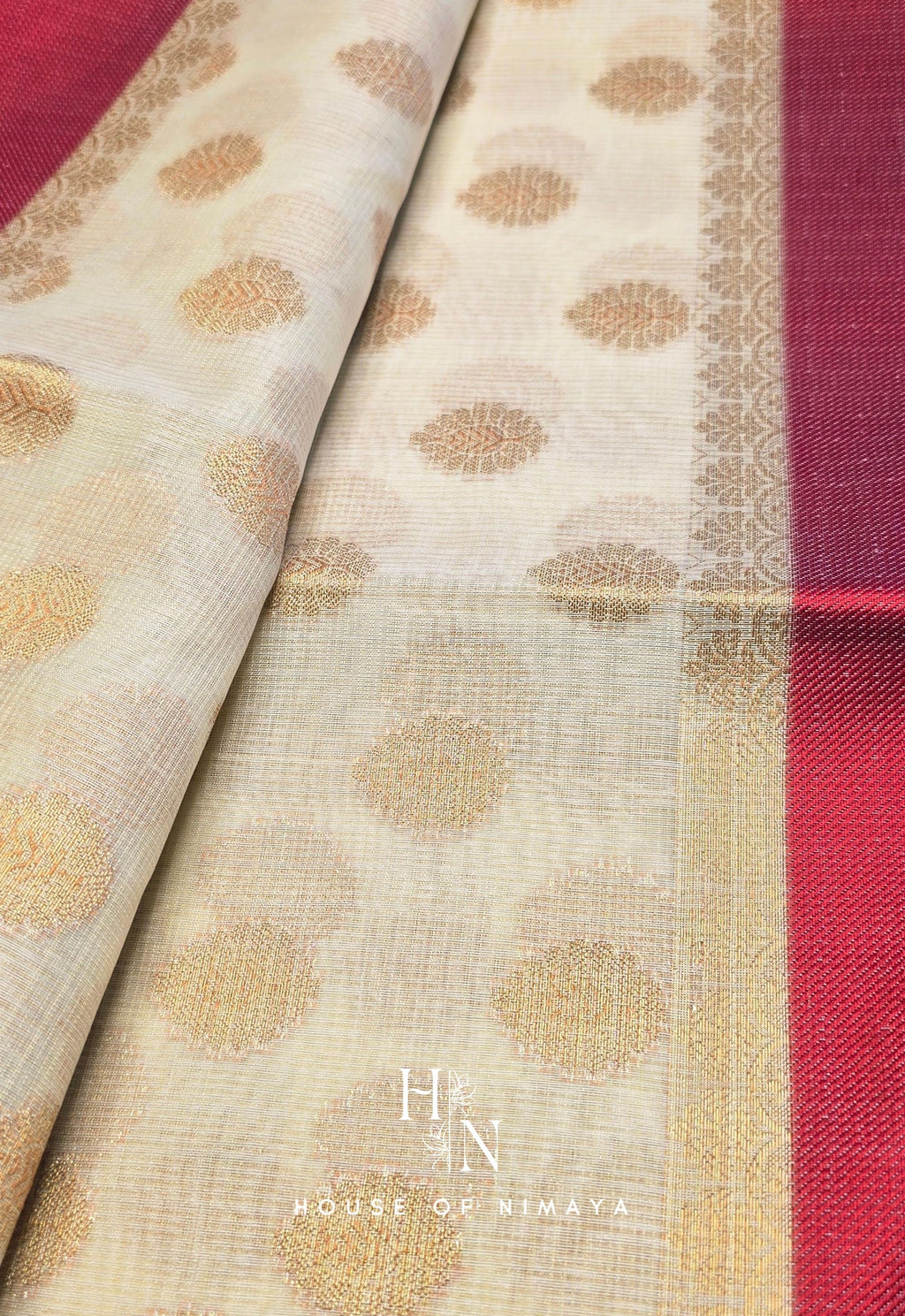 White and Red Kota Banarasi Saree