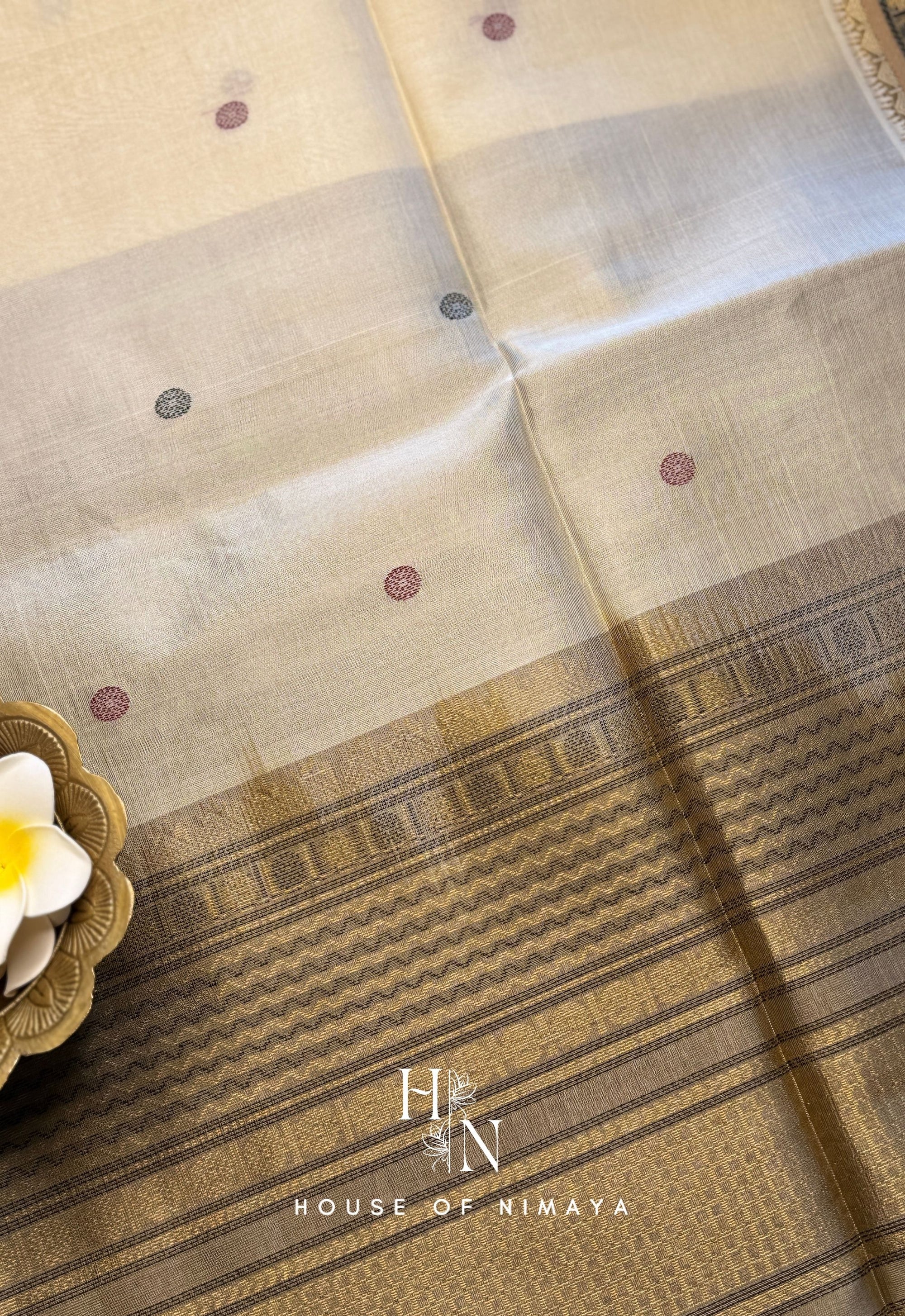 White and Gold Pure Handloom South Silk Cotton Saree