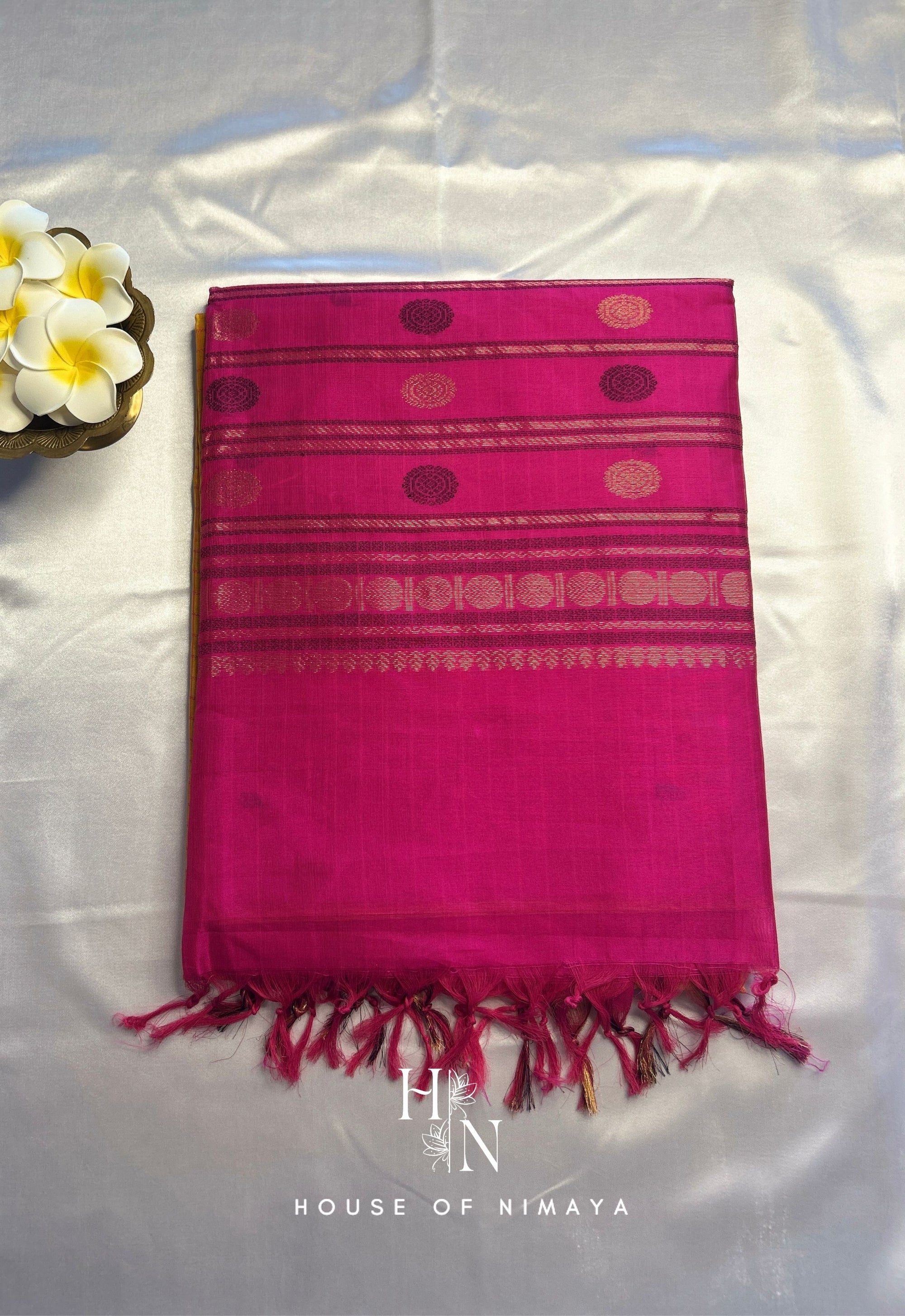 Pink and Yellow Handloom Silk Cotton Saree