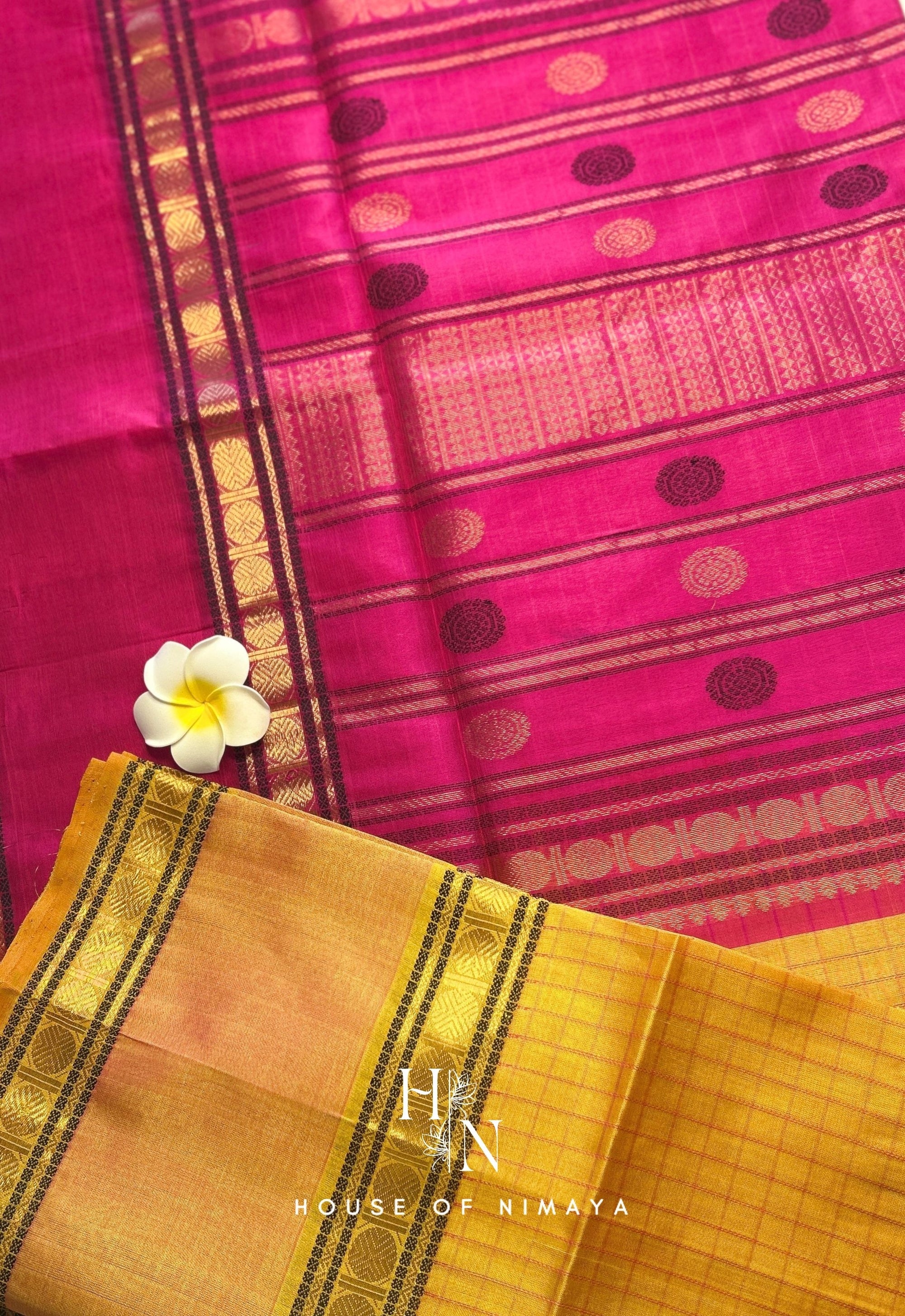 Pink and Yellow Handloom Silk Cotton Saree