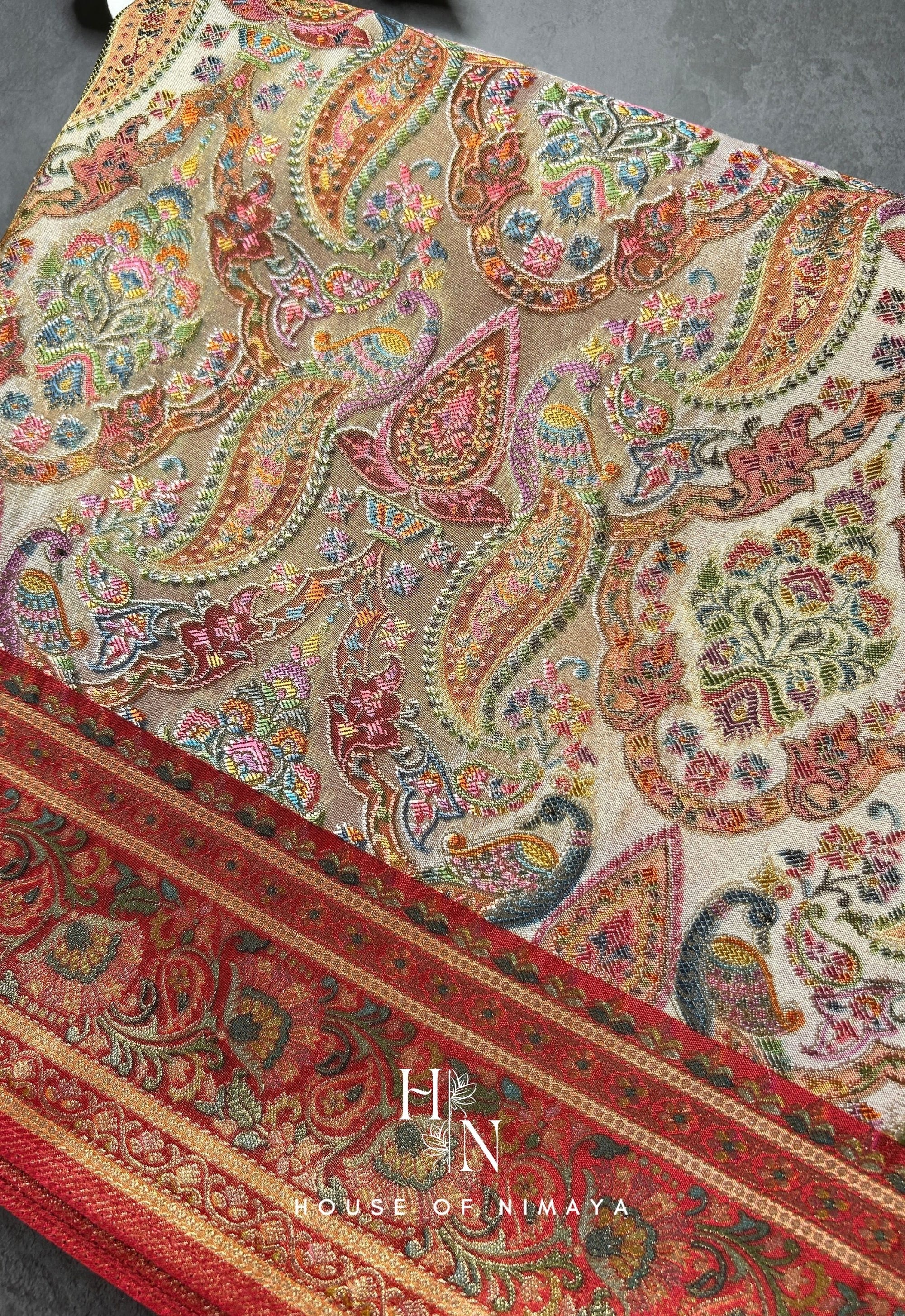 Red and white Organza Satin Saree