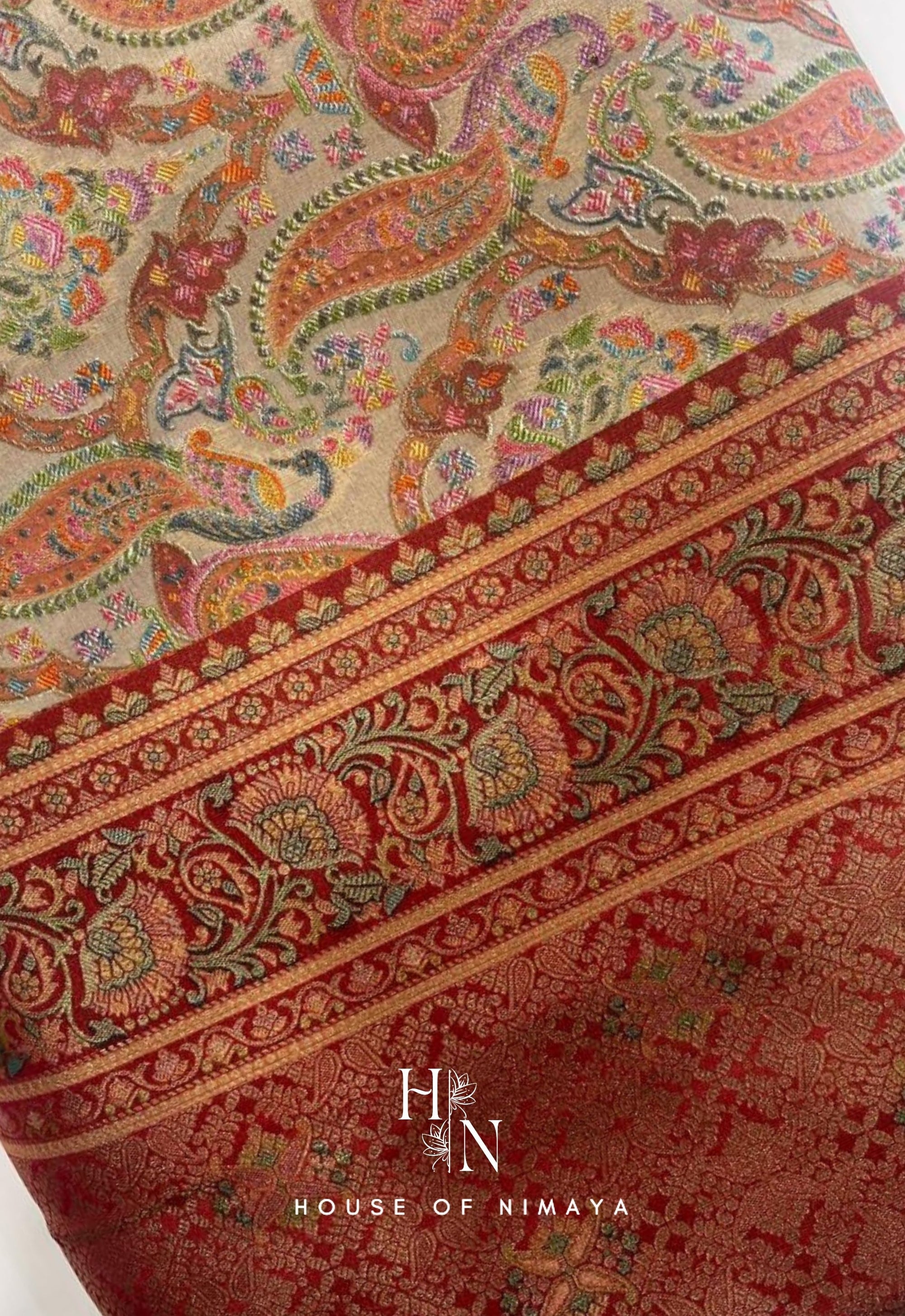 Red and white Organza Satin Saree