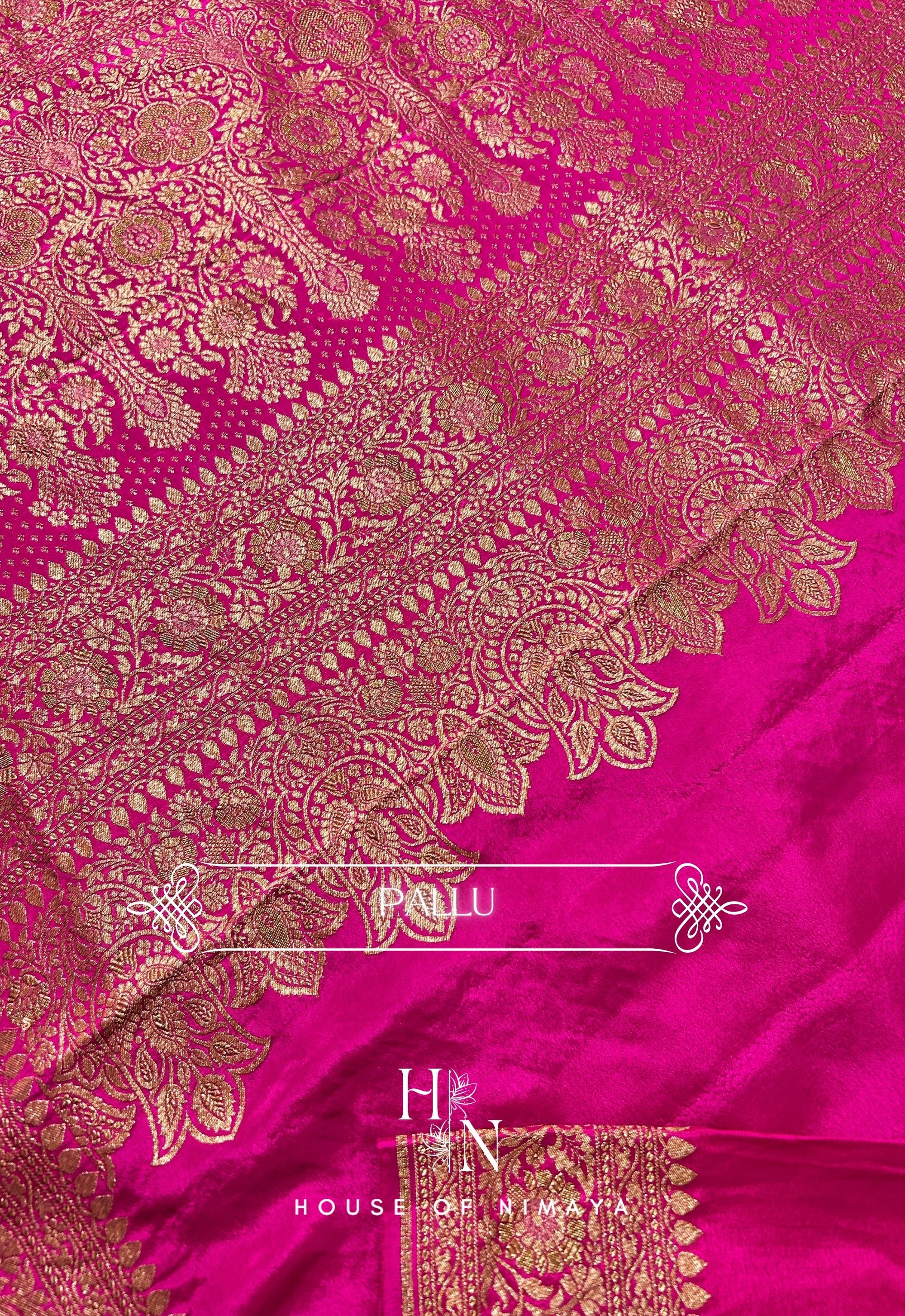 Pink Pure Crepe Banarasi Saree