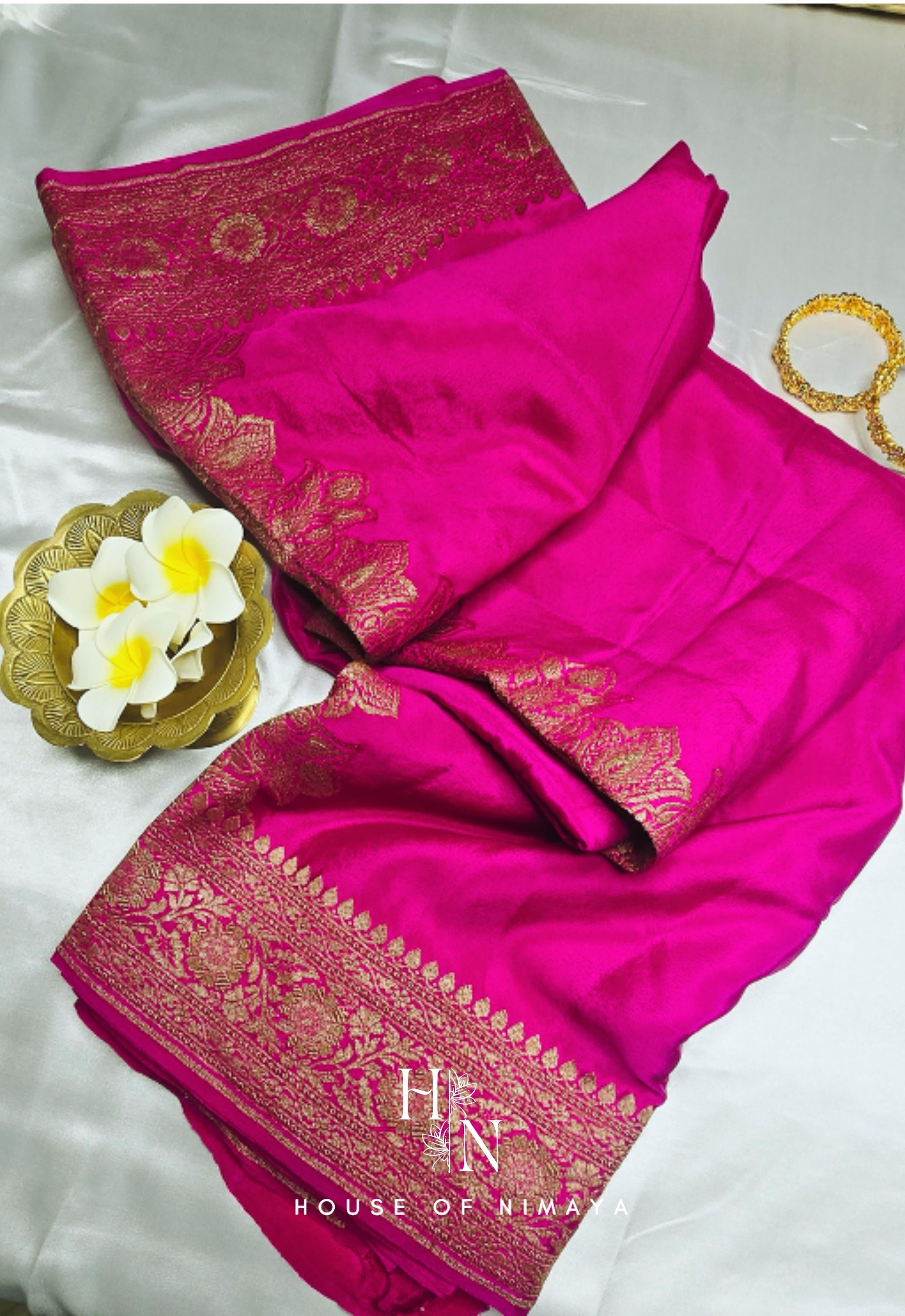 Pink Pure Crepe Banarasi Saree