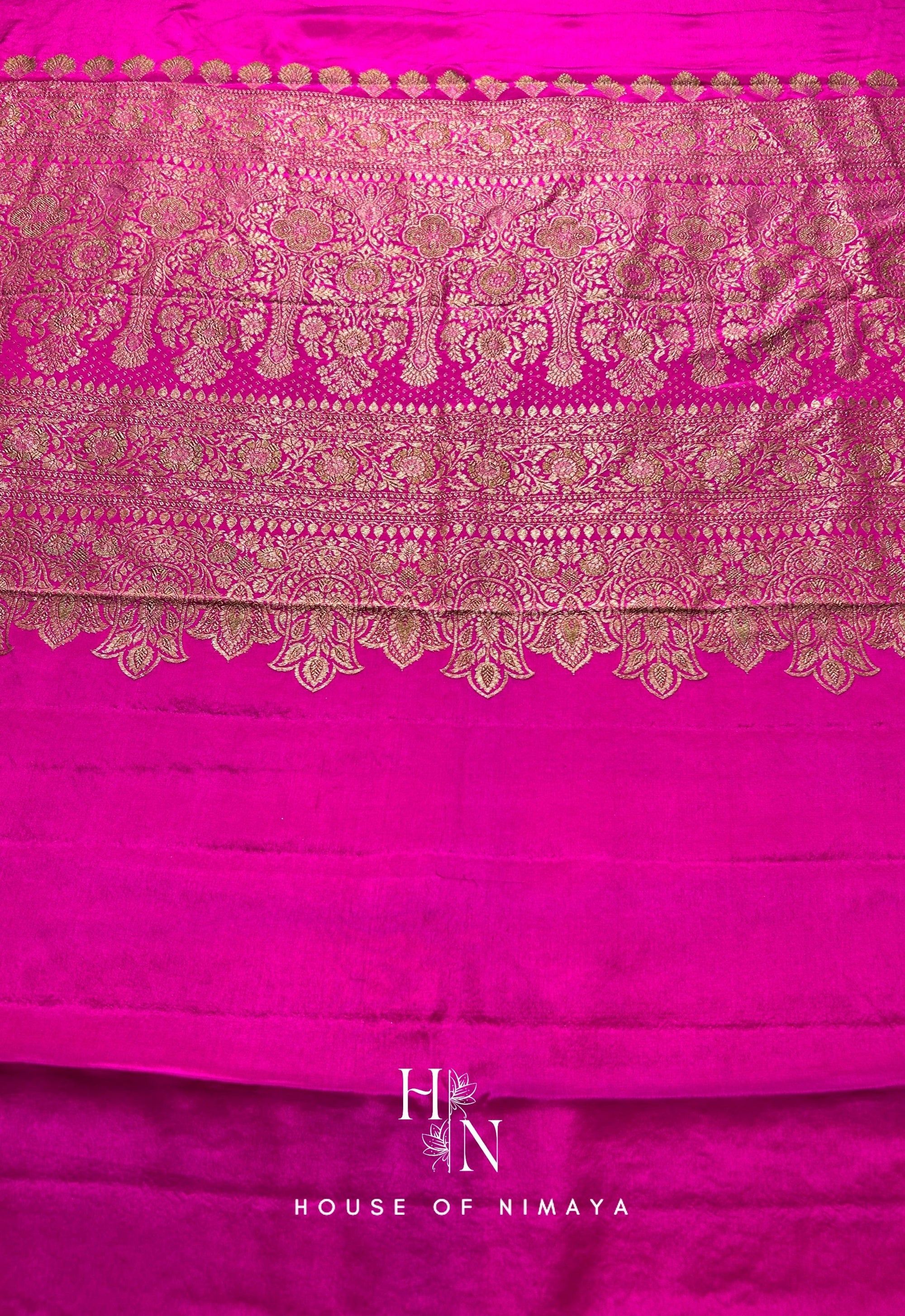 Pink Pure Crepe Banarasi Saree