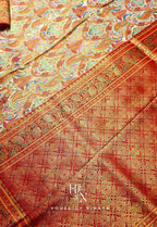 Red and white Organza Satin Saree