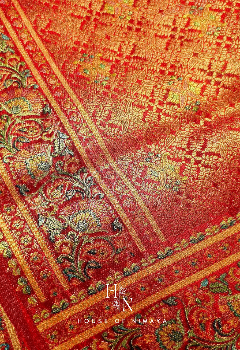 Red and white Organza Satin Saree
