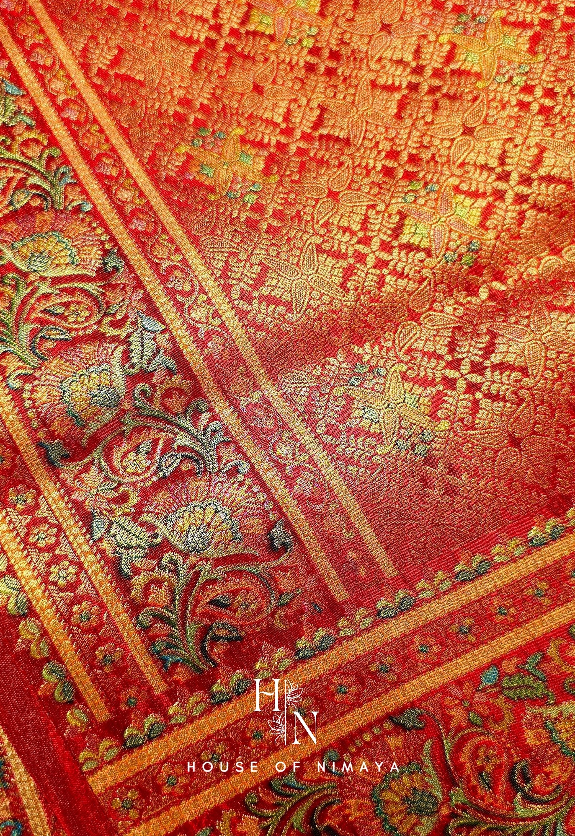 Red and white Organza Satin Saree