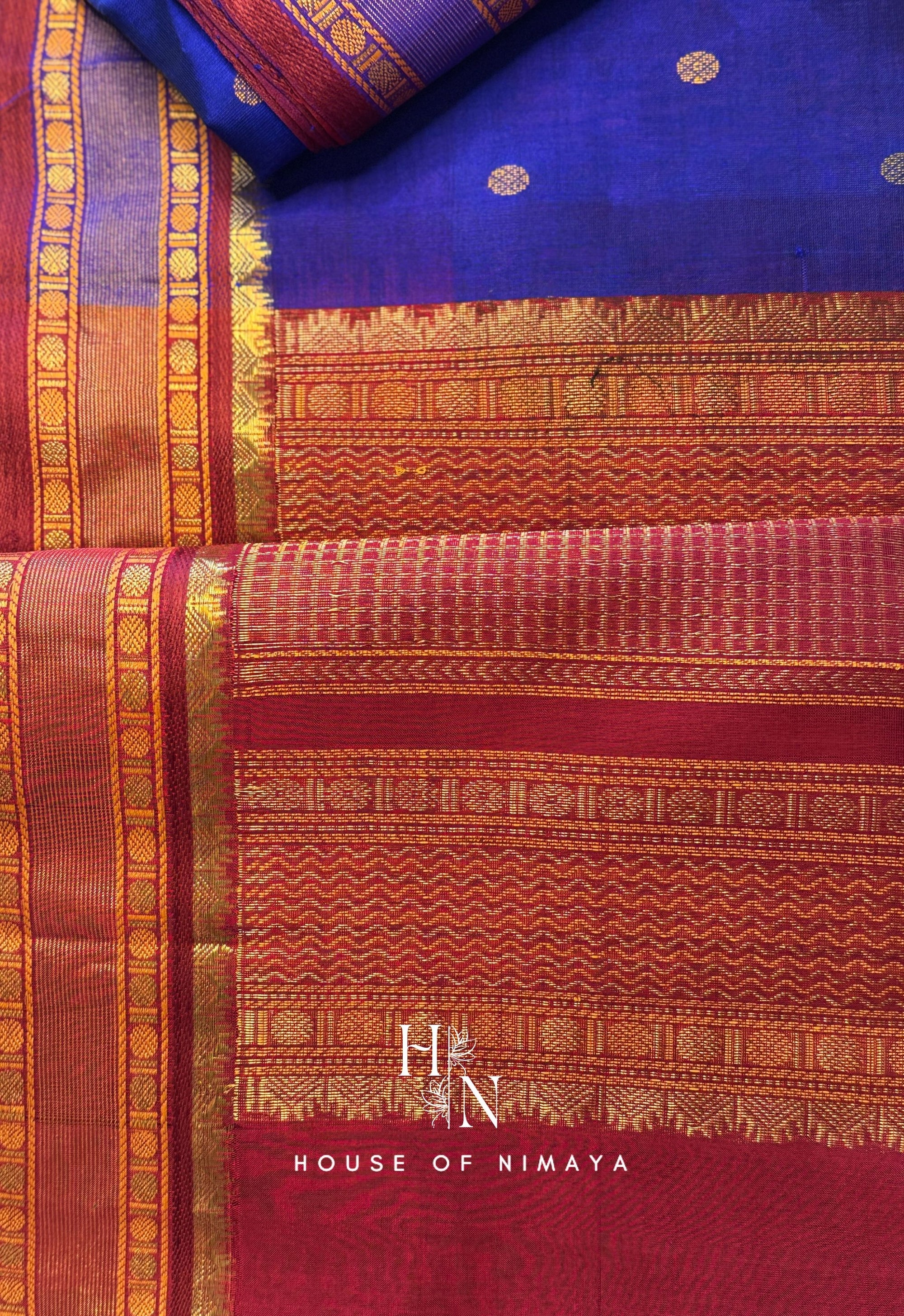 Blue and Red Pure Handloom South Silk Cotton Saree