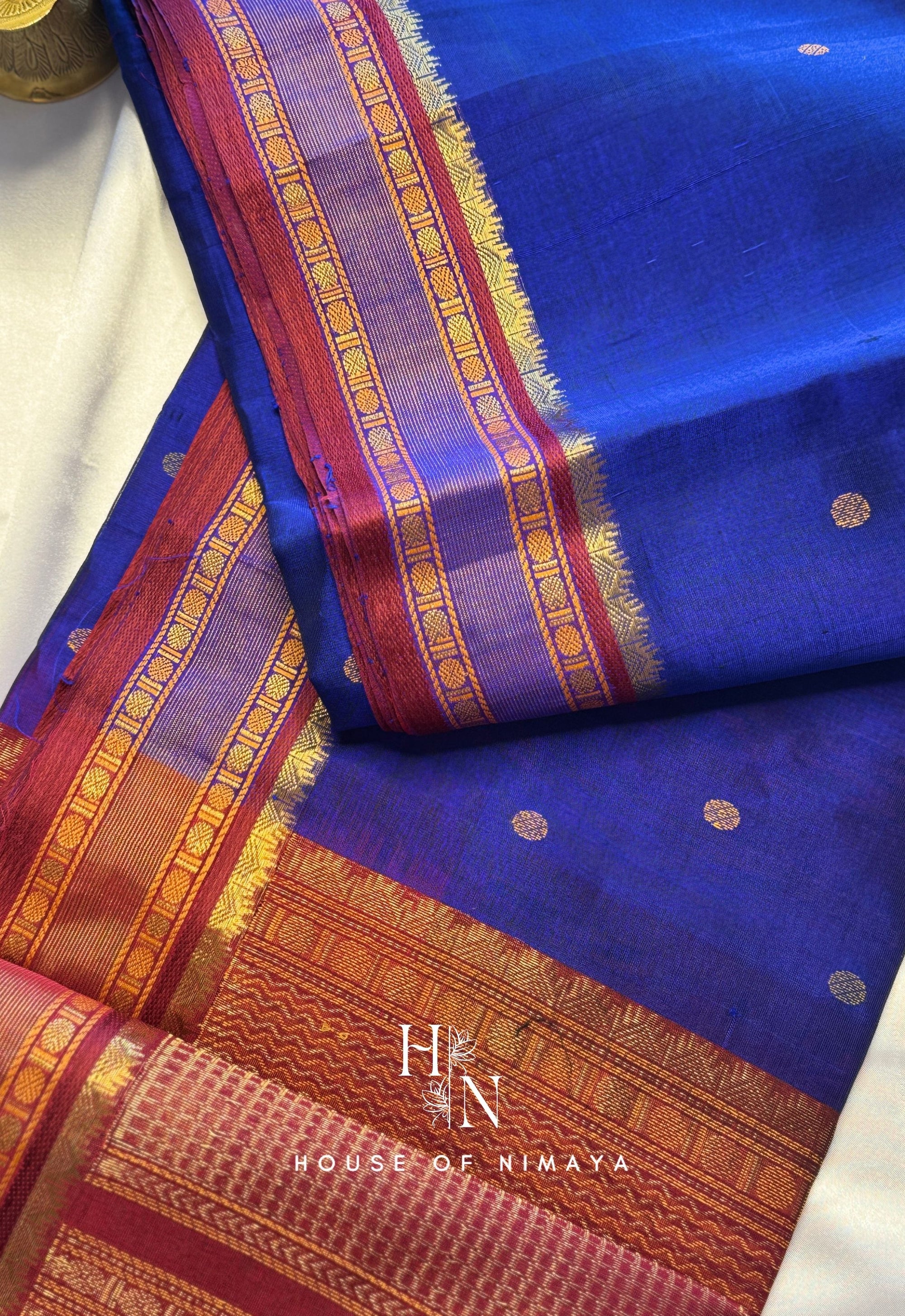 Blue and Red Pure Handloom South Silk Cotton Saree