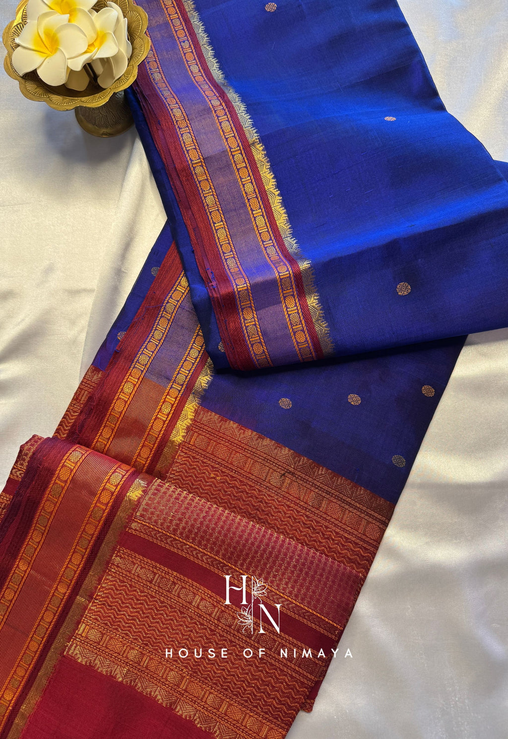 Blue and Red Pure Handloom South Silk Cotton Saree