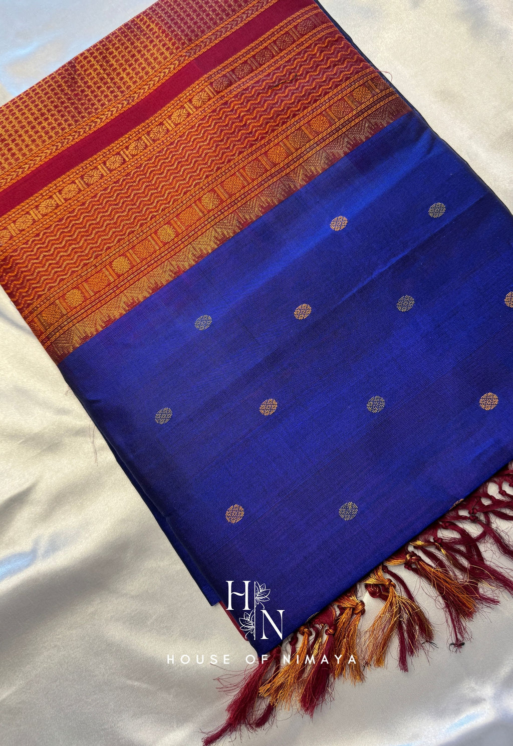 Blue and Red Pure Handloom South Silk Cotton Saree